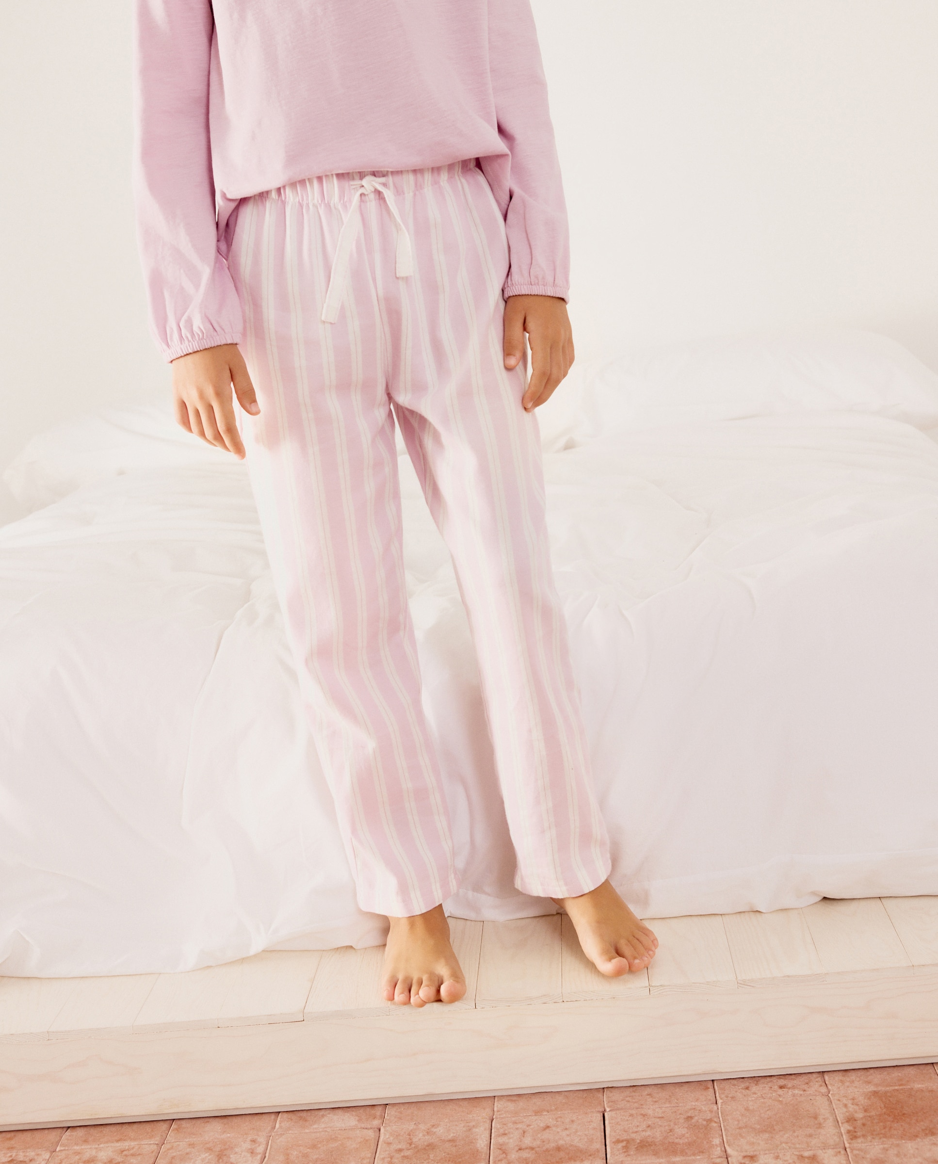 Pantalón largo tejido fantasía rayas de niña - Cotton Juice - Rosa Rosa-2