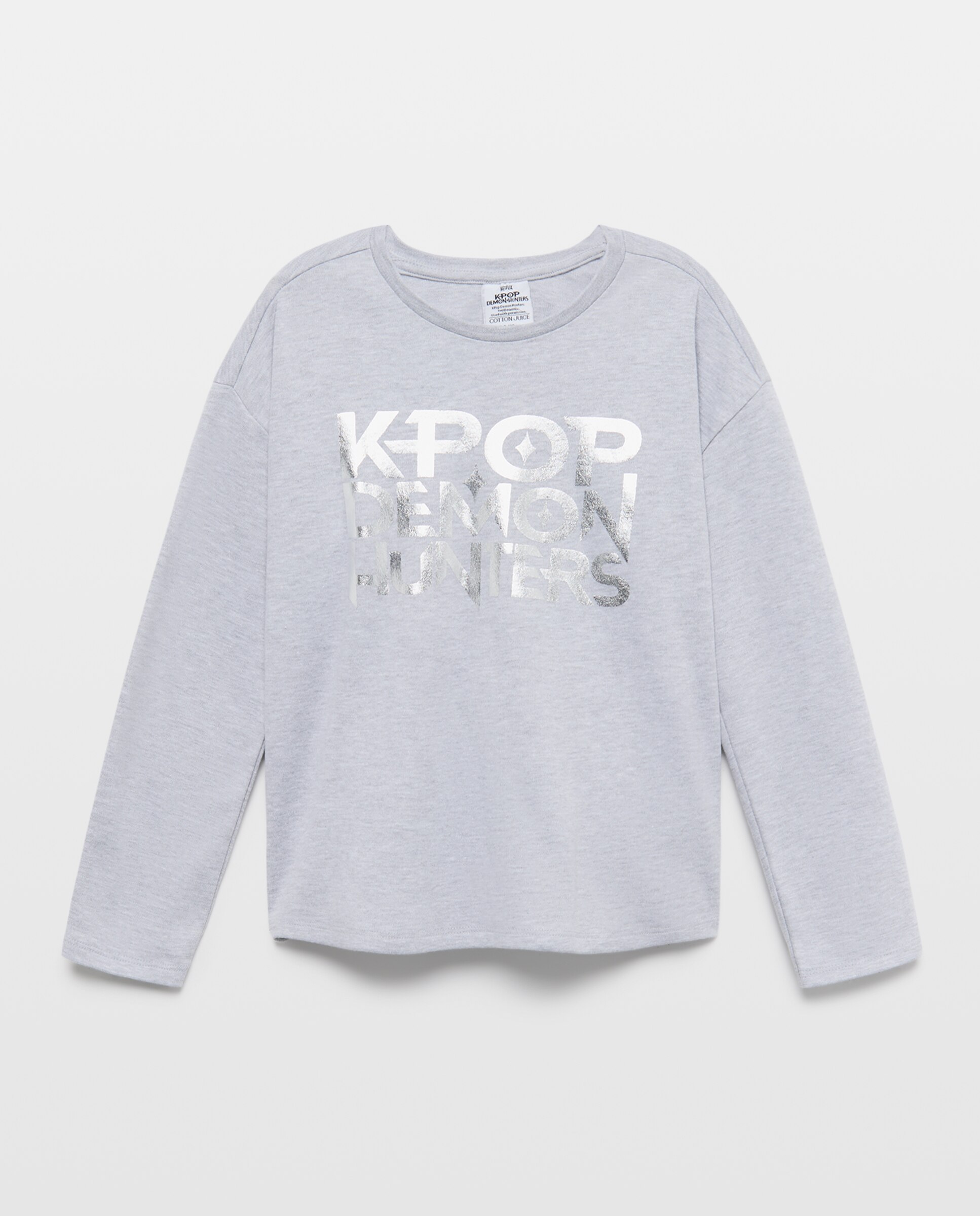 Camisola de Decote Redondo e Manga Comprida com Logótipo K-Pop Cotton Juice 820 Cinzento Médio-4