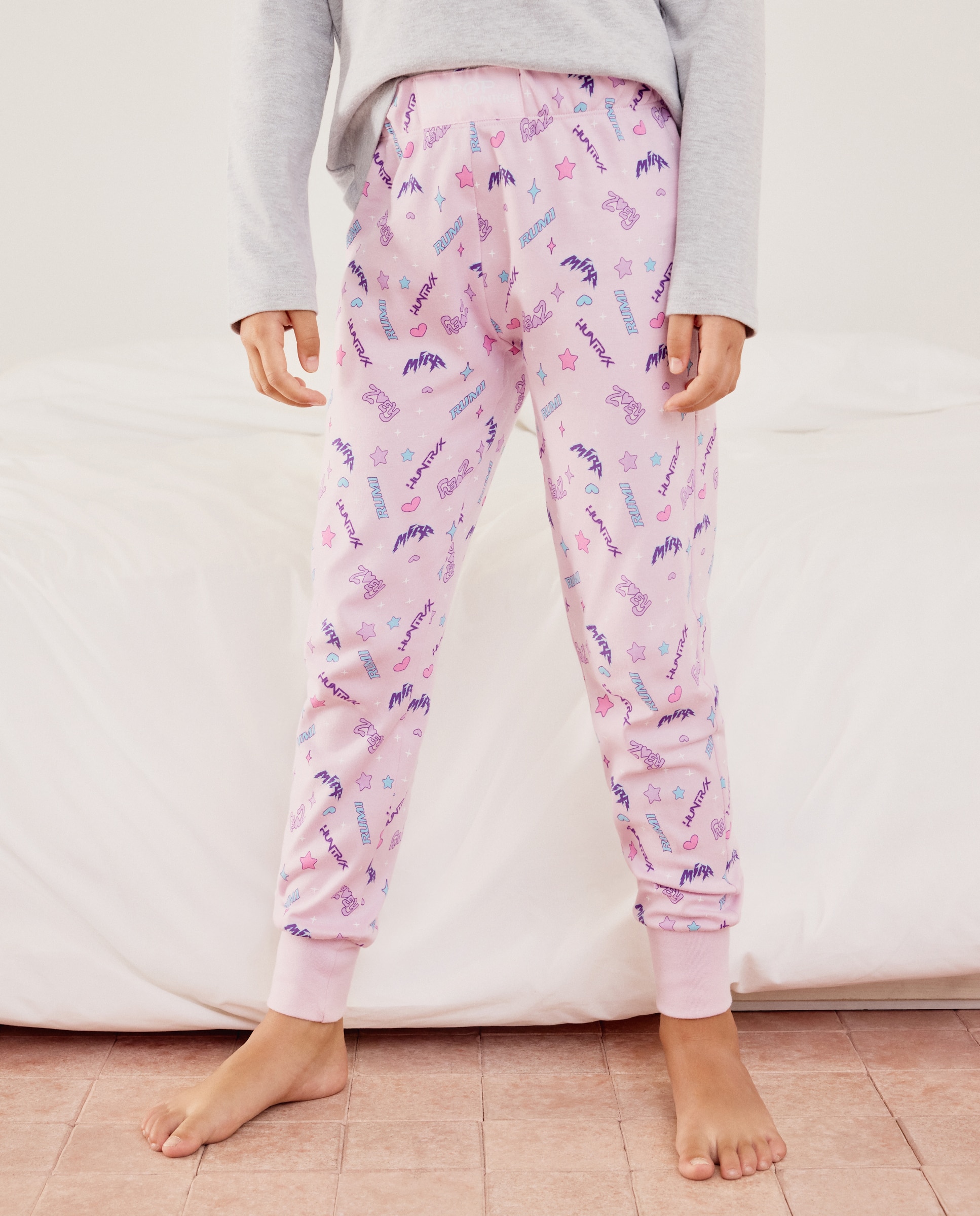 Pantalón largo de punto fantasía K-POP de niña - Cotton Juice - Rosa Rosa-2