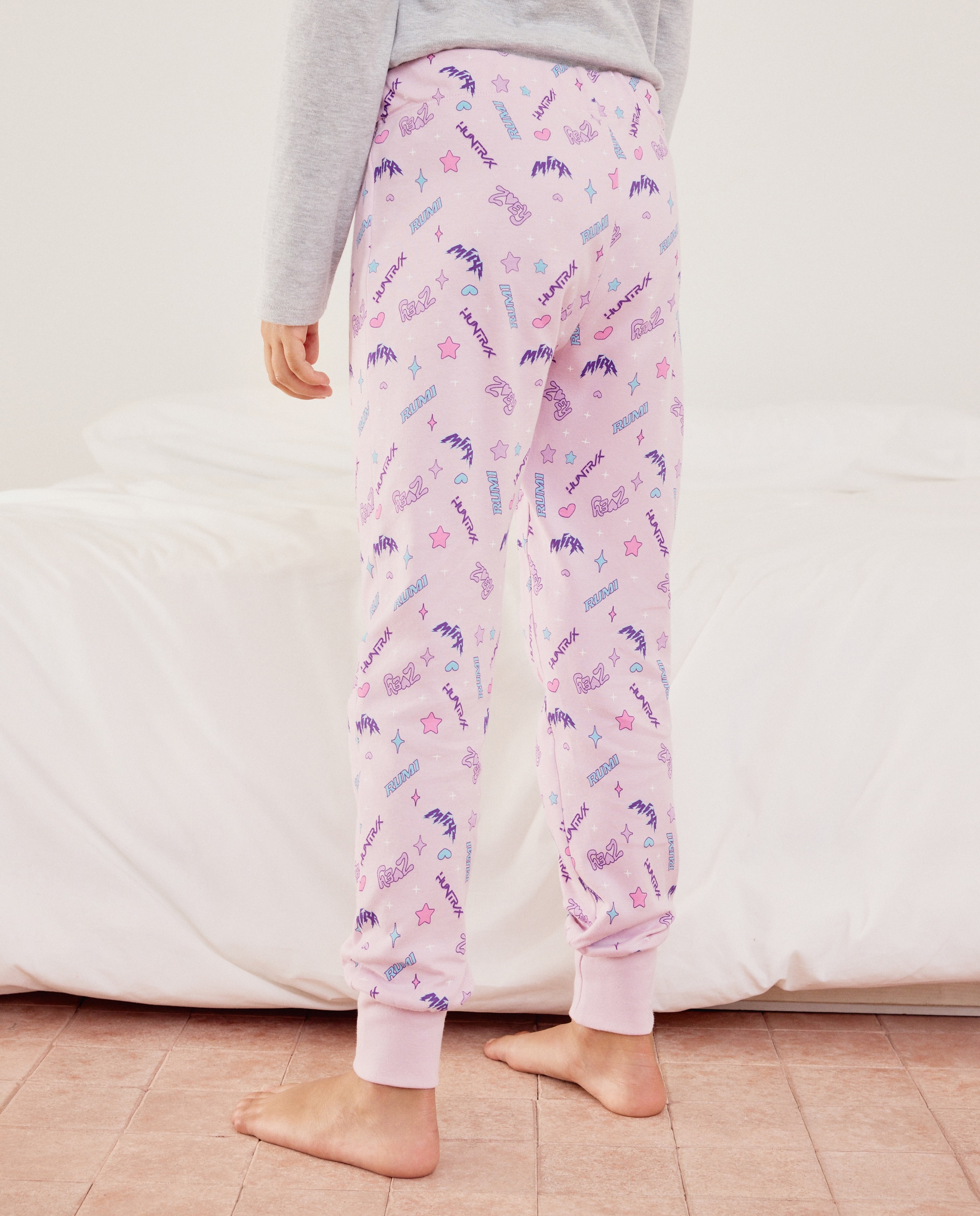 Pantalón largo de punto fantasía K-POP de niña - Cotton Juice - Rosa Rosa-3
