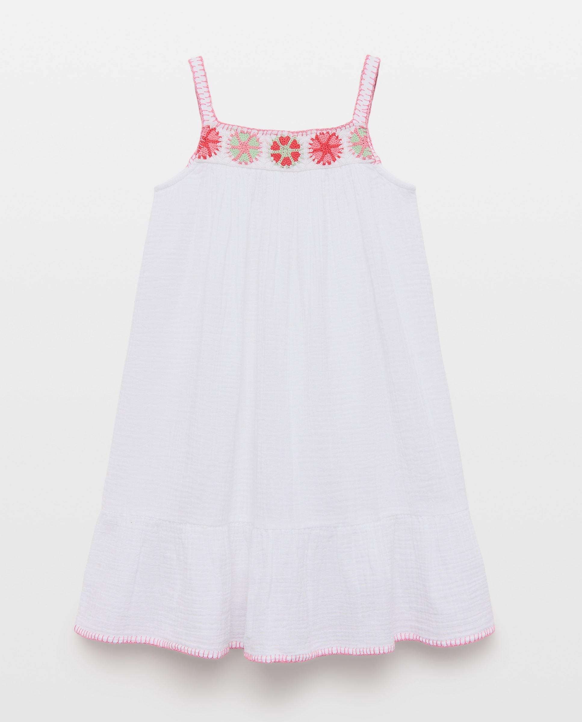 Camisa de Dormir Plana e de Crochet Branco-4