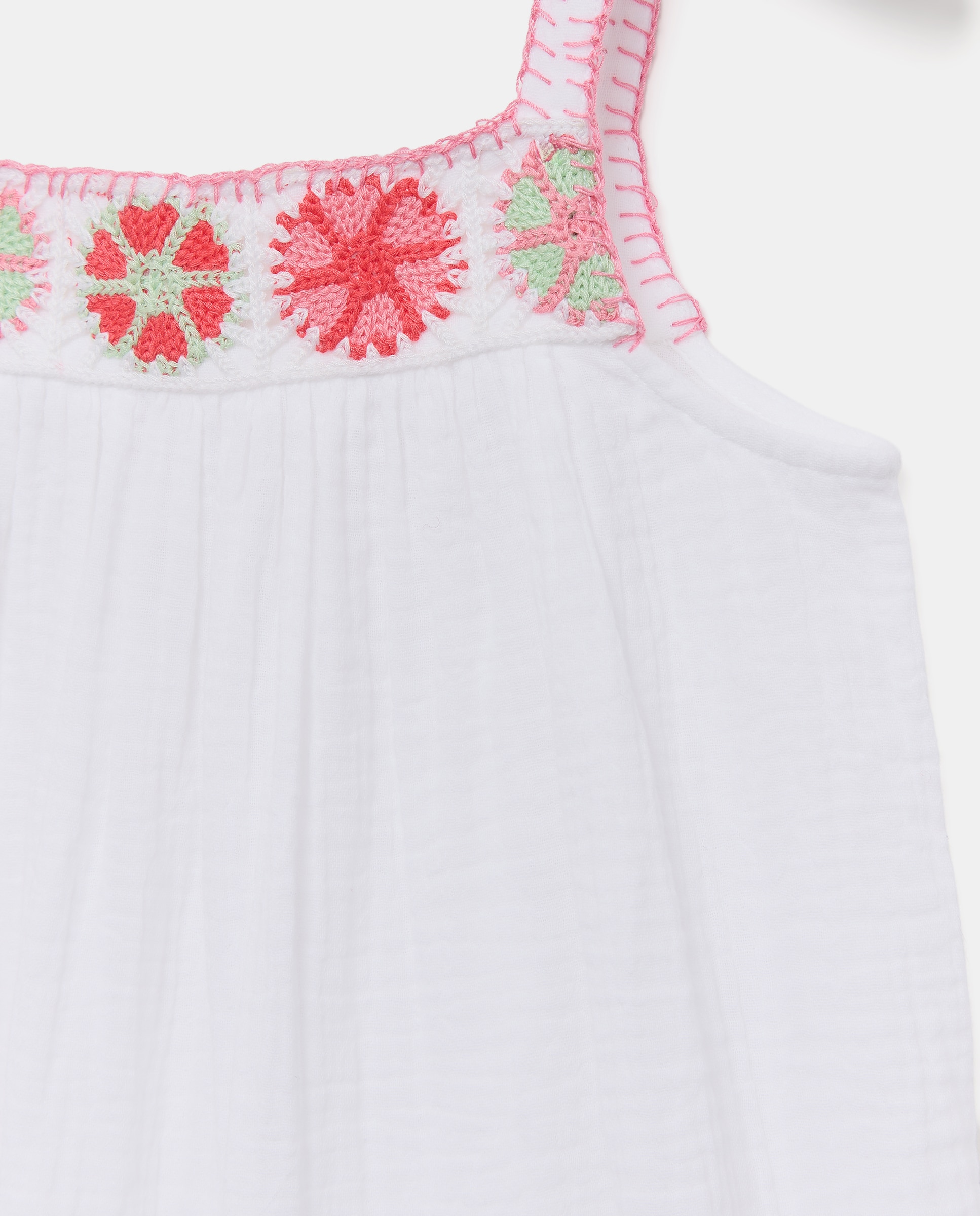 Camisa de Dormir Plana e de Crochet Branco-5