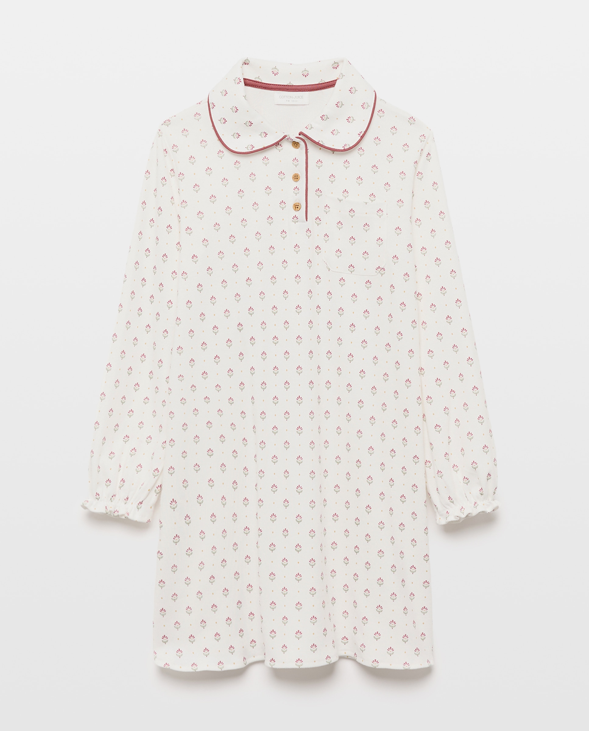 Camisa de Dormir de Manga Comprida com Flor Cotton Juice Branco-4