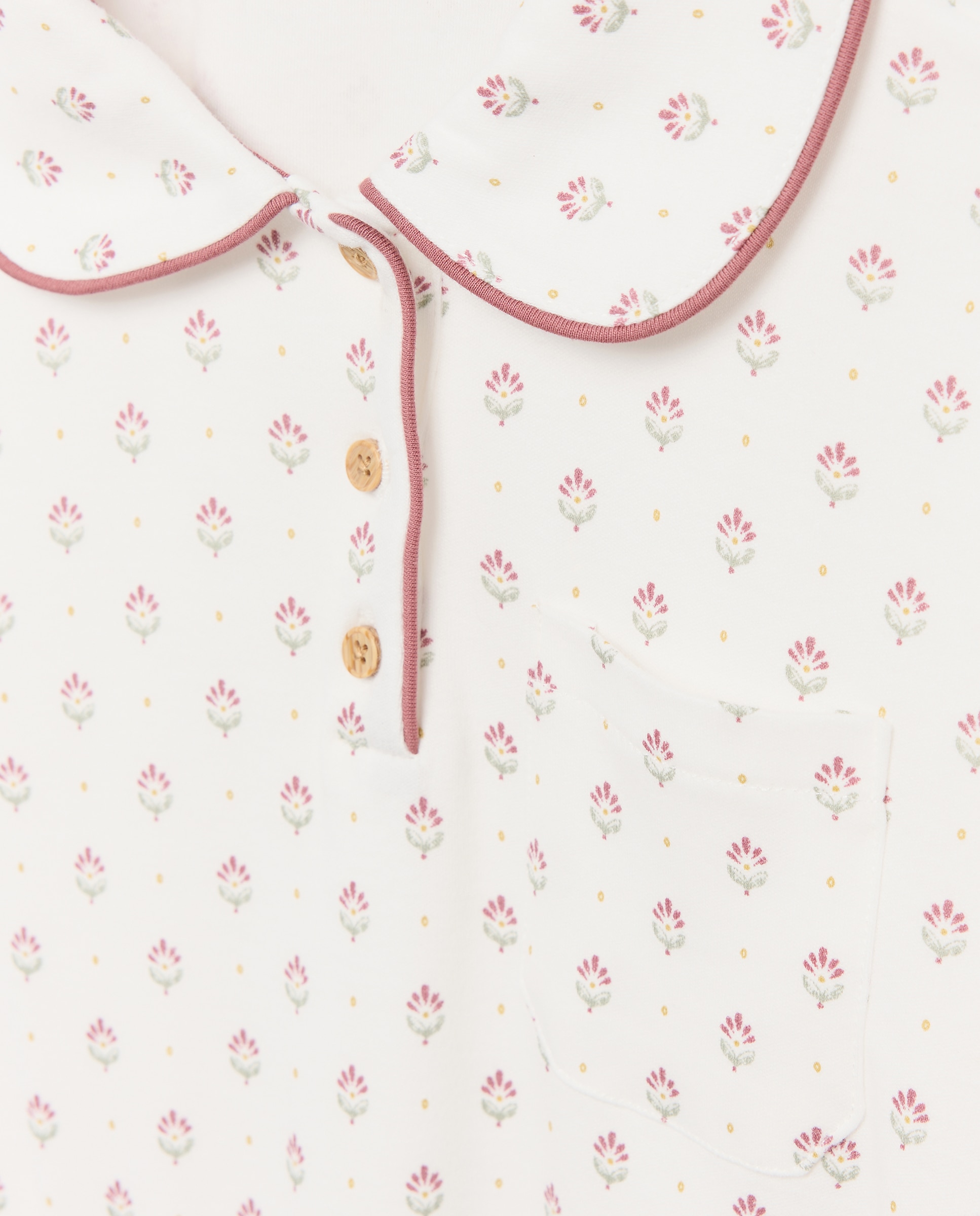 Camisa de Dormir de Manga Comprida com Flor Cotton Juice Branco-5