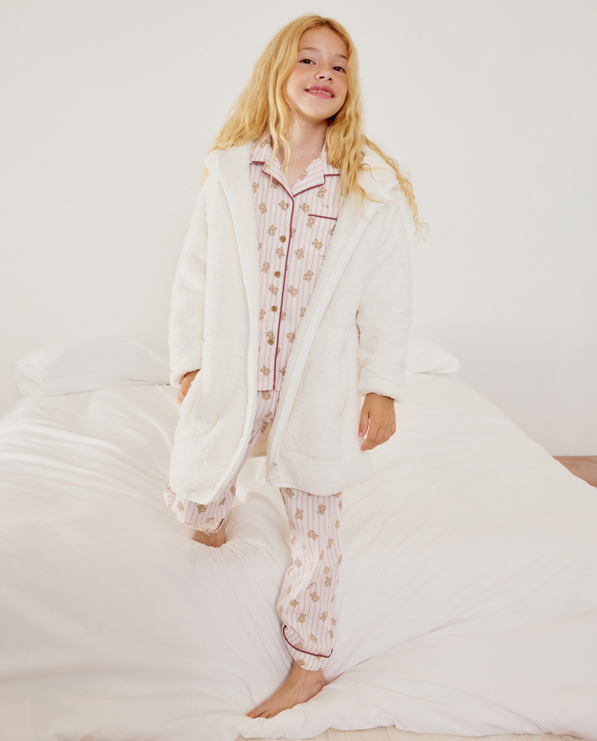 Robe Sherpa com Fecho de Correr e Urso Cotton Juice Bege-2
