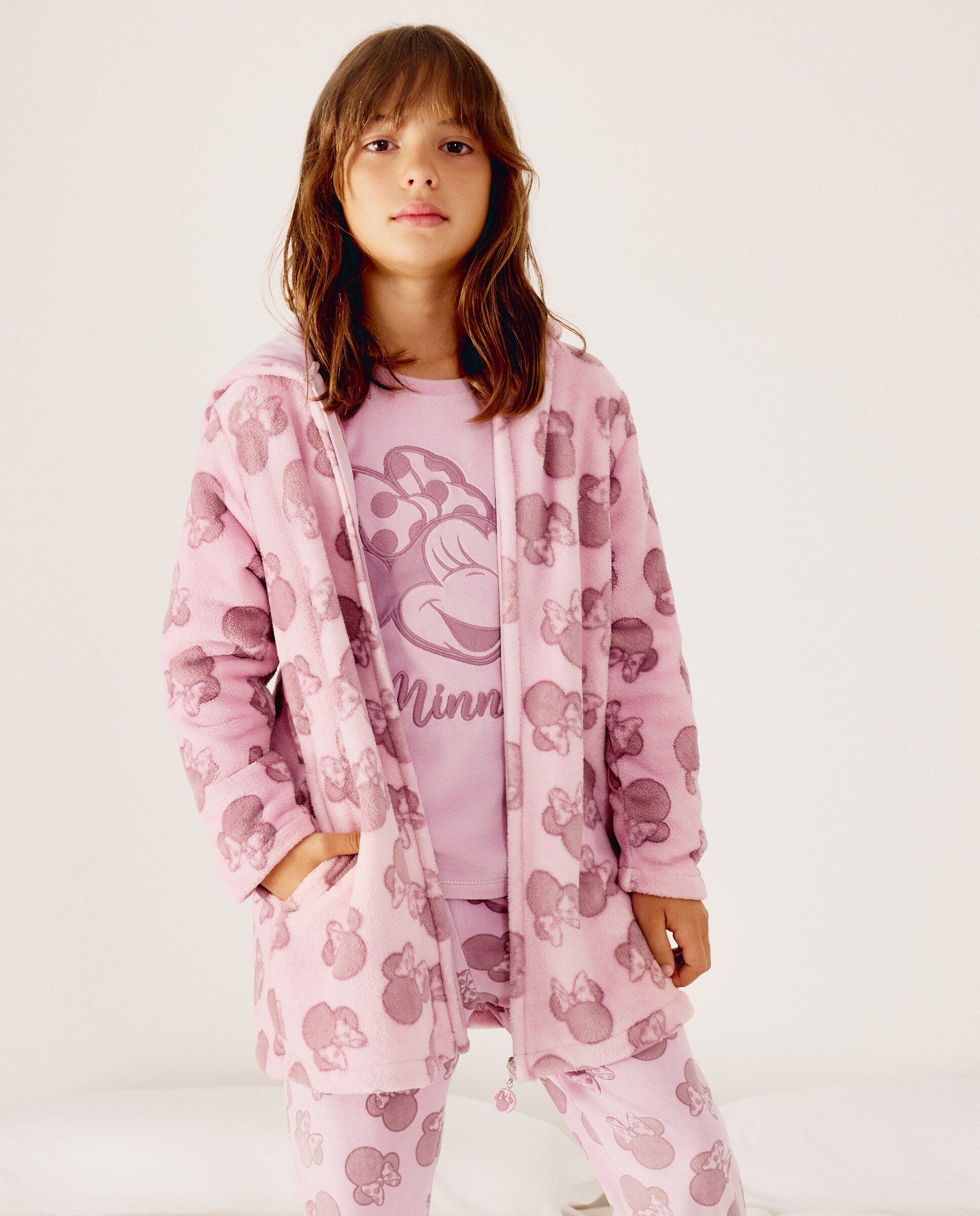 Bata fantasía siluetas caras MINNIE de niña - Cotton Juice - Rosa Rosa-2