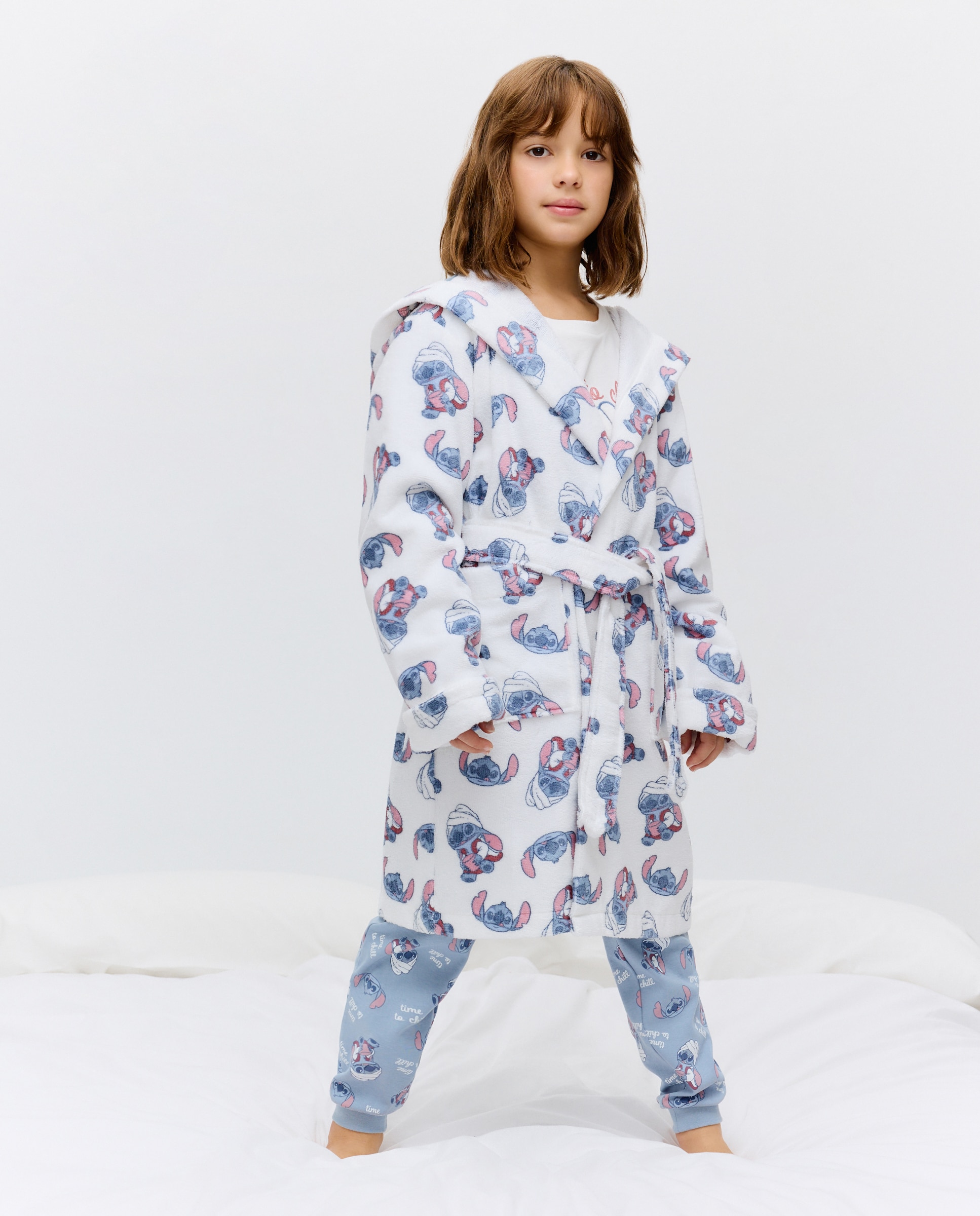 Roupão de Banho com Estampado Stitch Branco-1