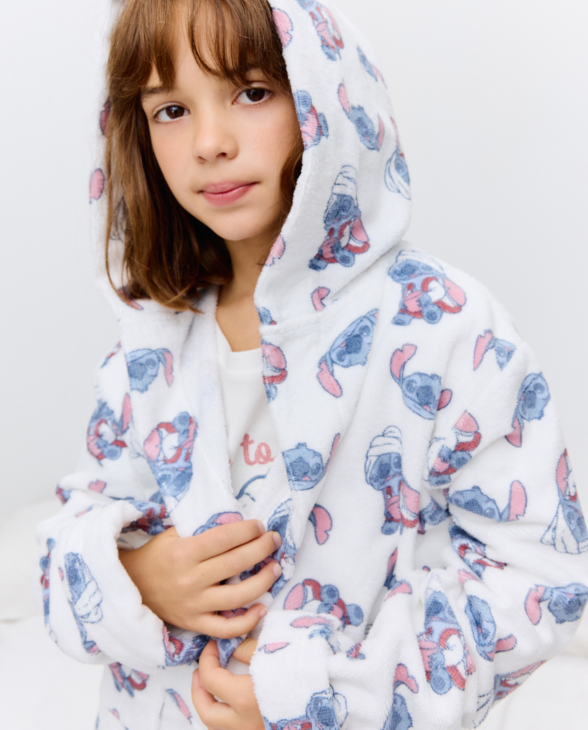 Roupão de Banho com Estampado Stitch Branco-2