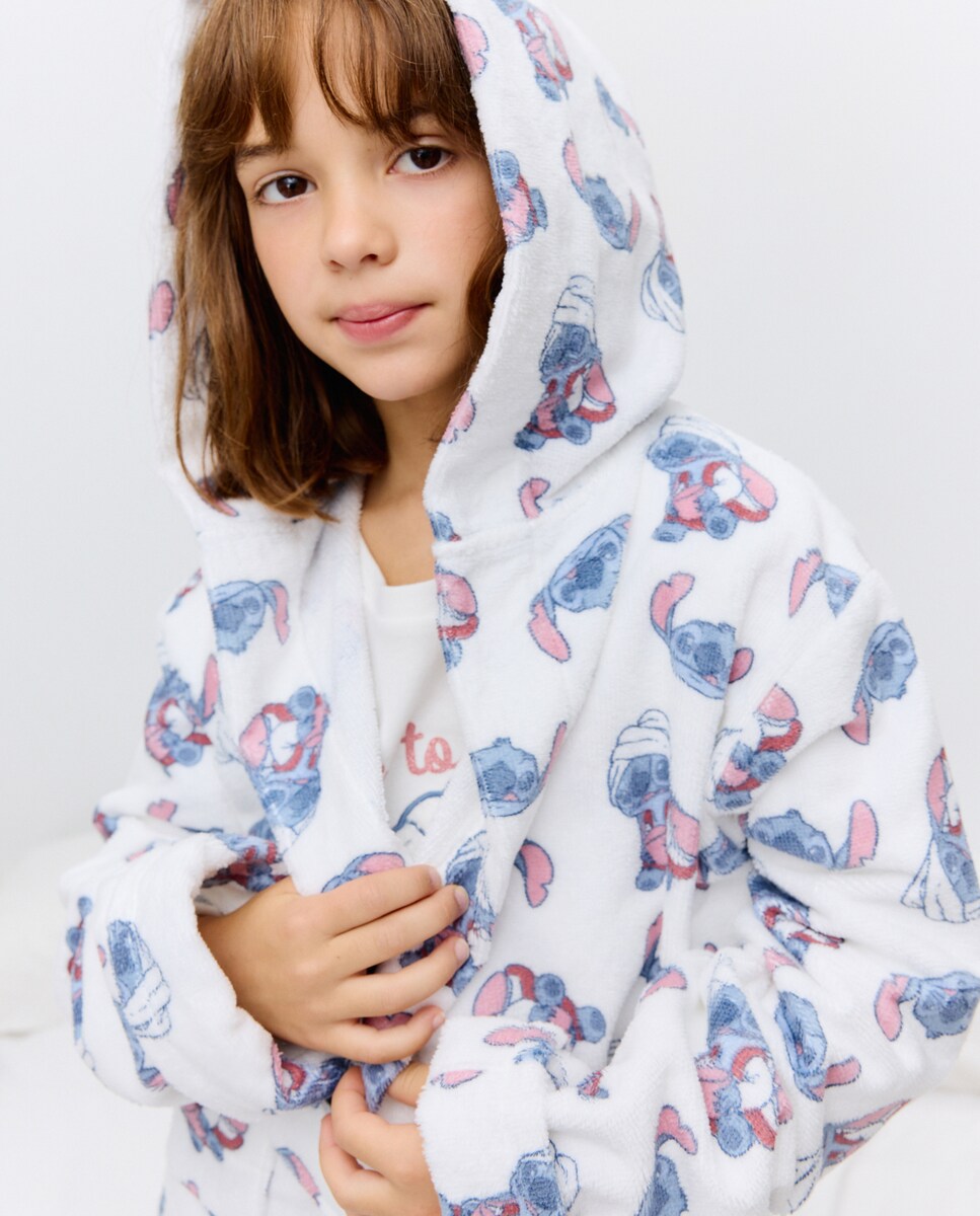 Roupão de Banho com Estampado Stitch Branco-2