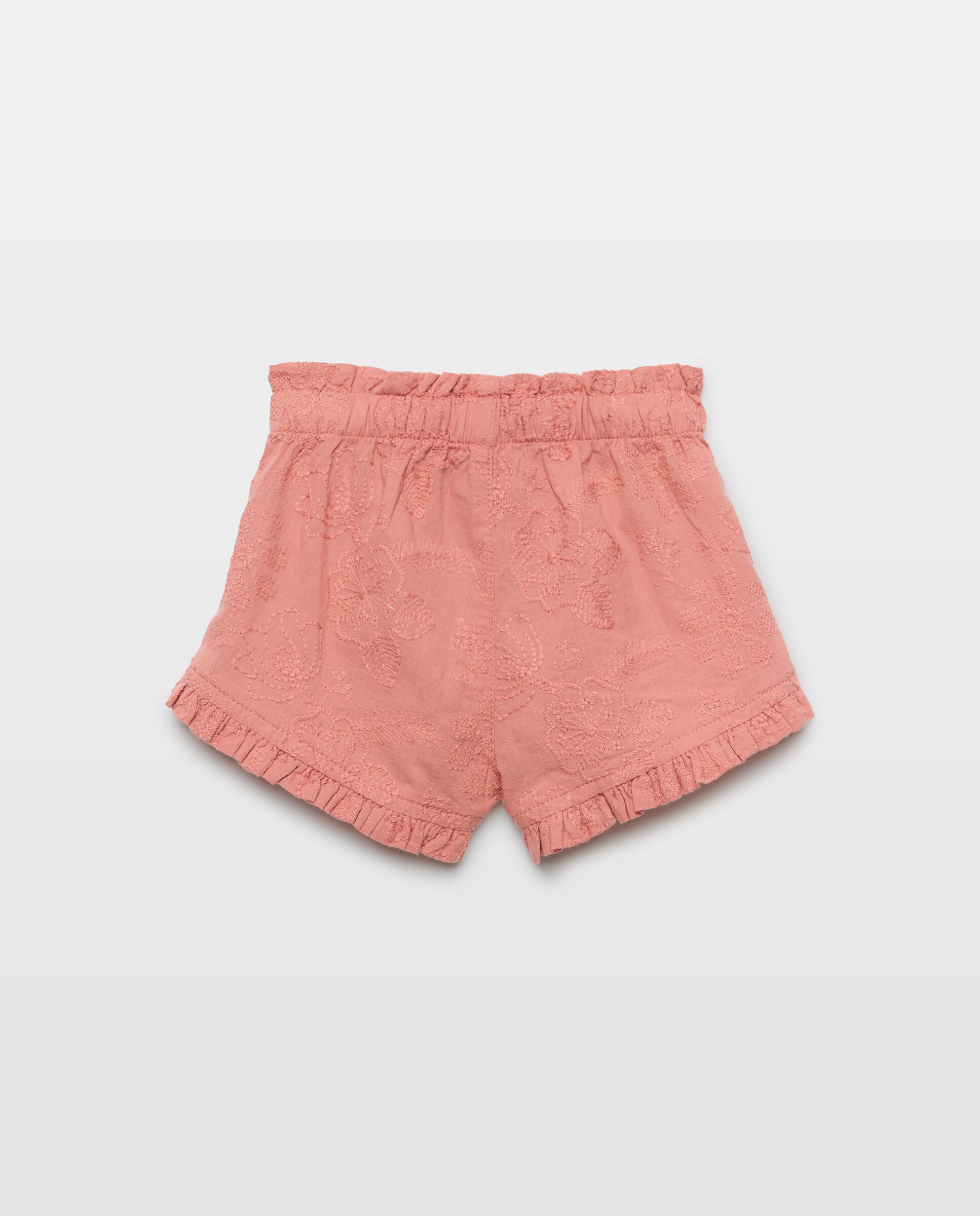 Bermudas de Tecido Plano e Bordado de Bebé Baby El Corte Inglés Rosa-claro-2