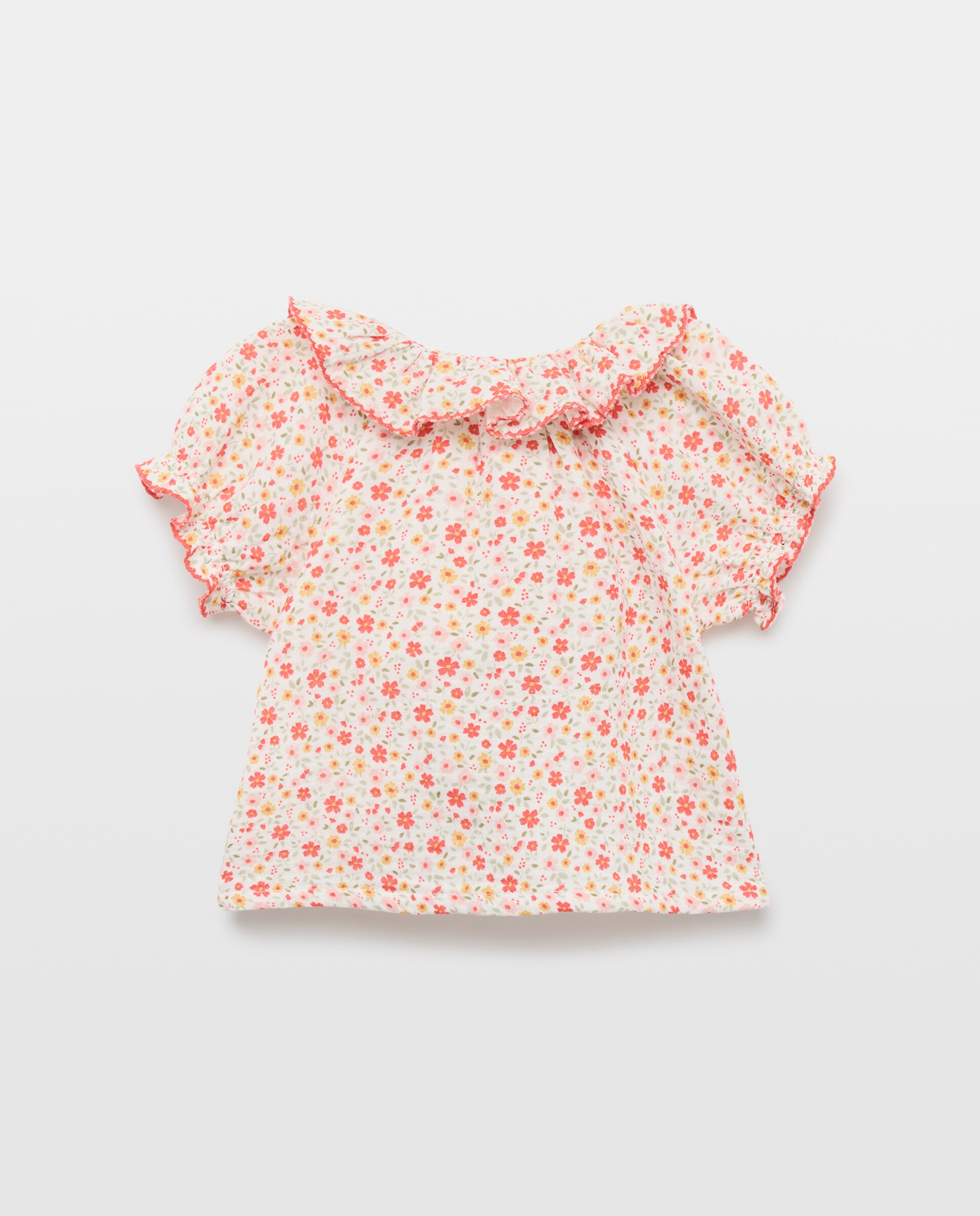 Blusa de Manga Curta de Bebé com Estampado Floral Baby El Corte Inglés Rosa-2