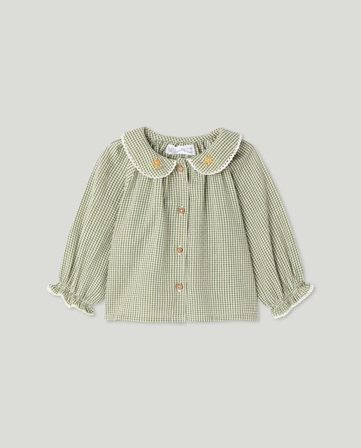 Imagem 0 de Camisa de Manga Comprida Vichy de Bebé com Gola Bordada