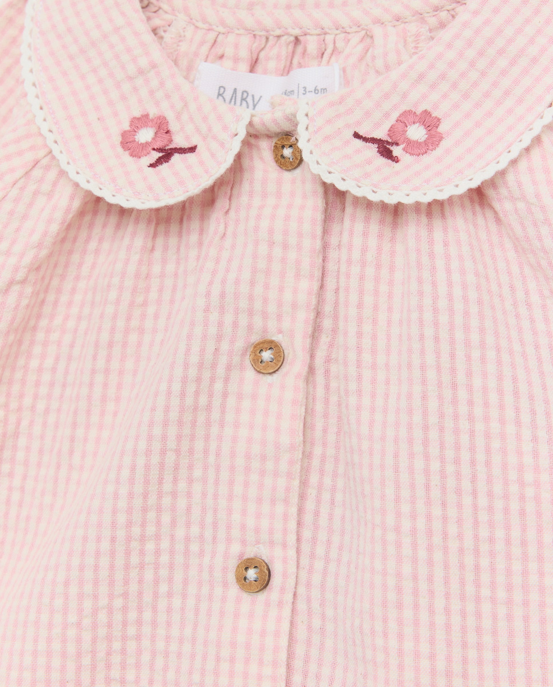 Camisa de Manga Comprida Vichy de Bebé 200 Rosa-3