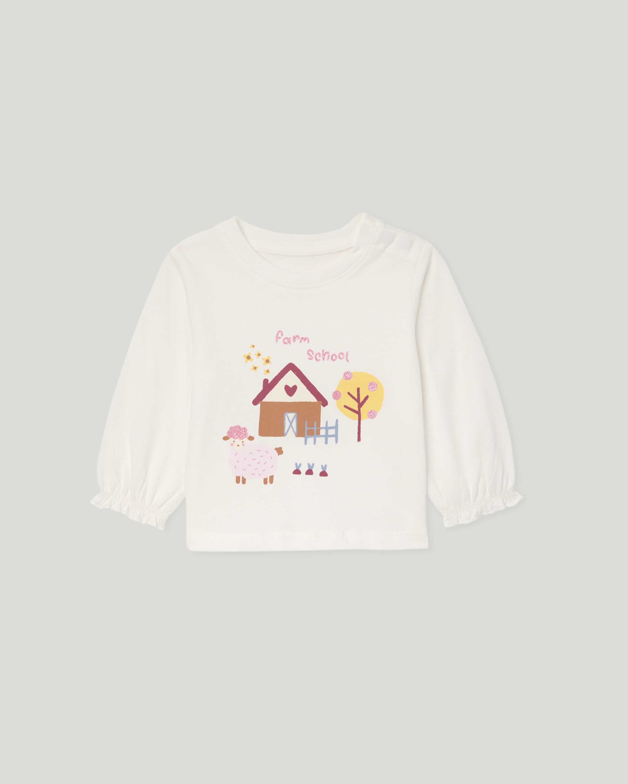 Camisola de Bebé com Manga Comprida e Estampado de Casa Branco-marfim-1