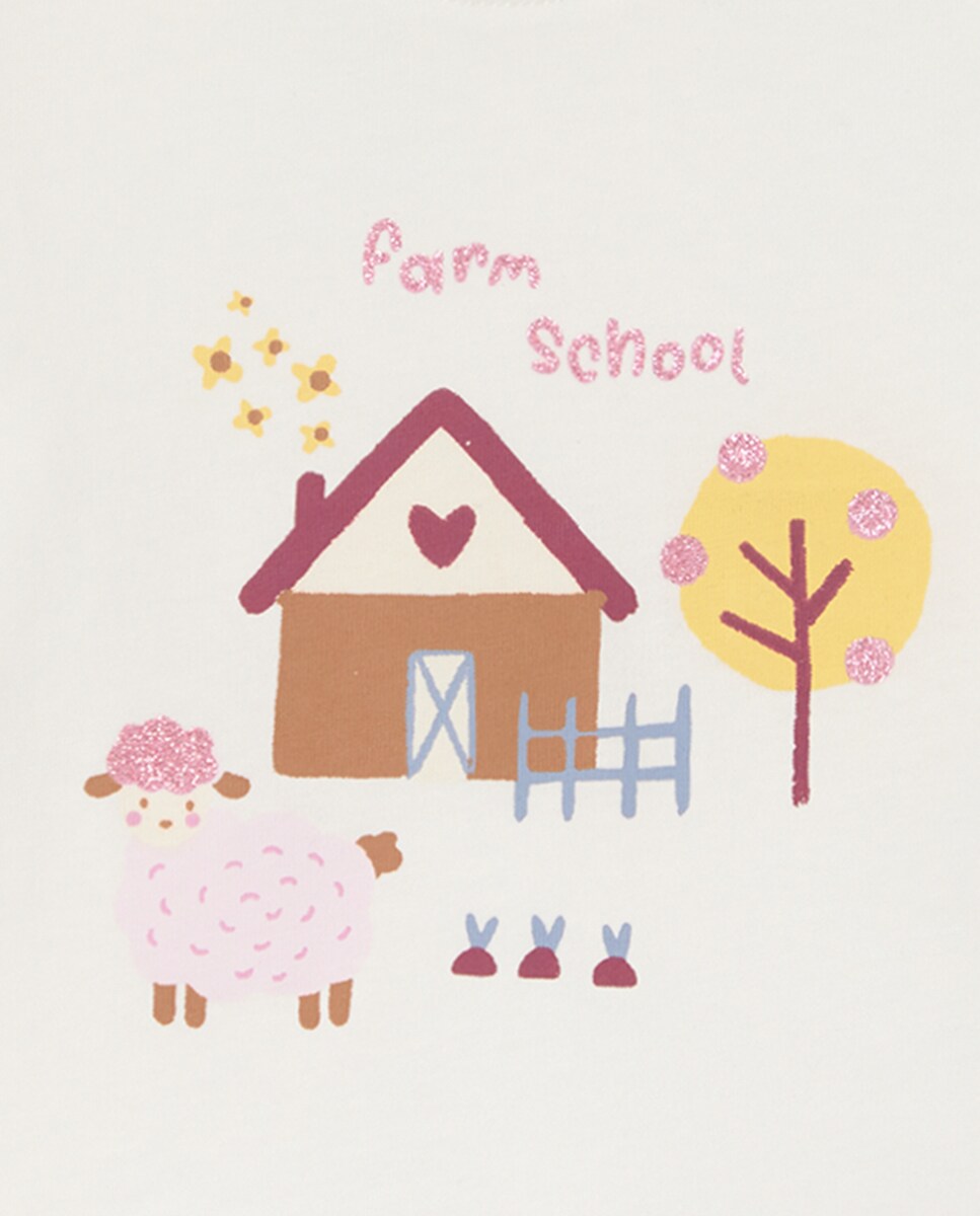 Camisola de Bebé com Manga Comprida e Estampado de Casa Branco-marfim-3