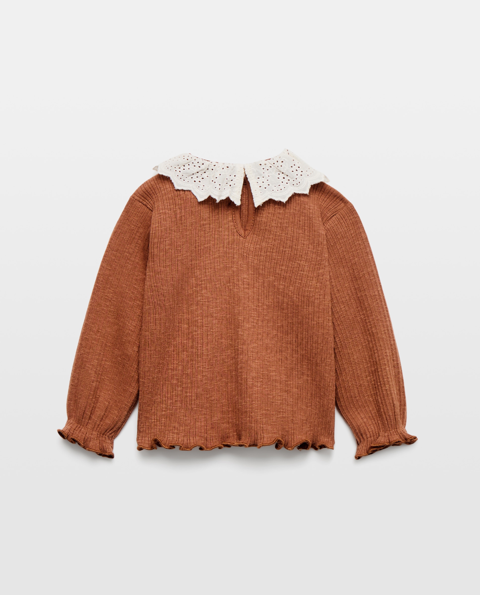 Camisola Lisa de Bebé com Manga Comprida Canelada e Gola 200 Rosa-2