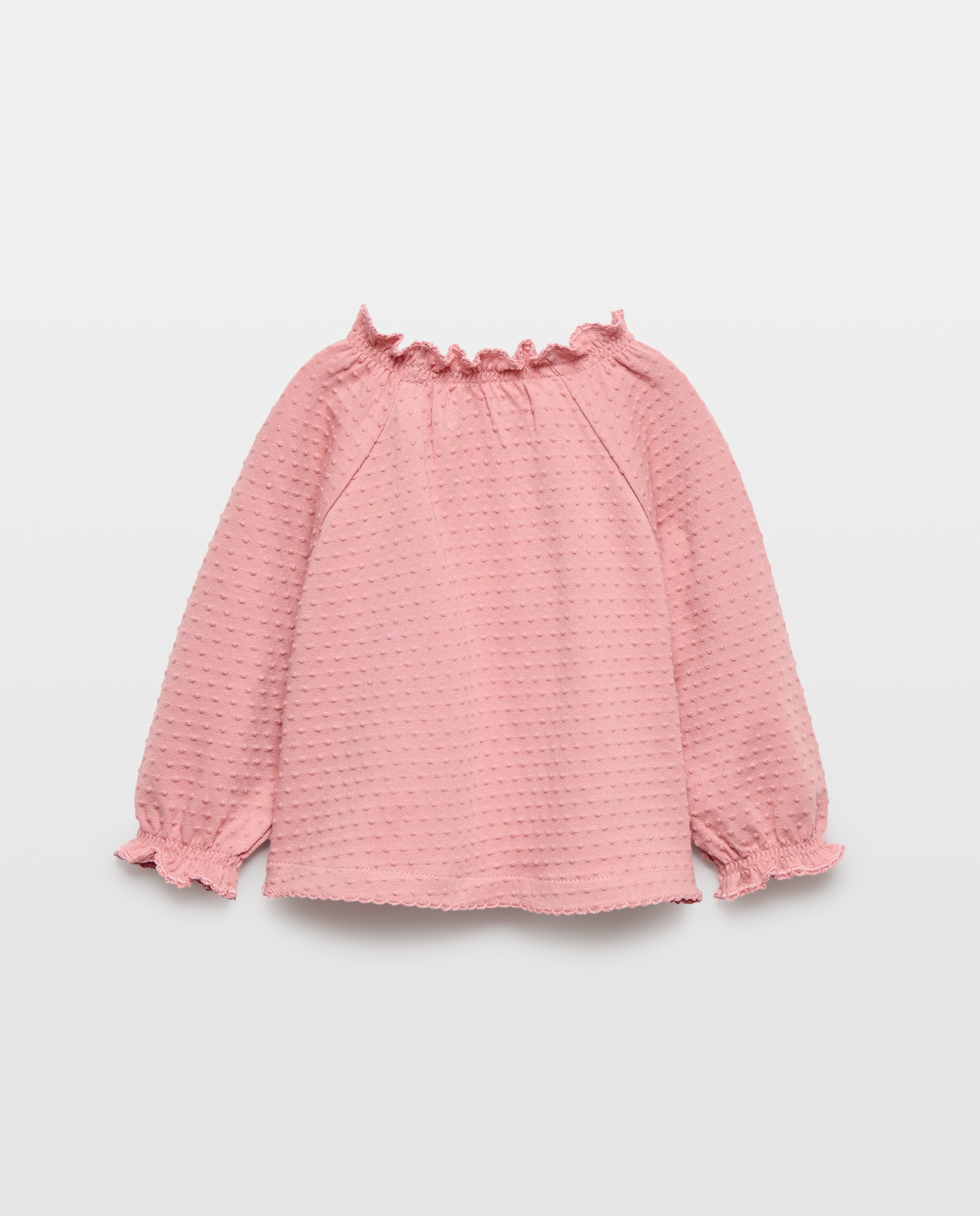 Camisola Lisa de Bebé com Manga Comprida Canelada com Elástico 200 Rosa-2