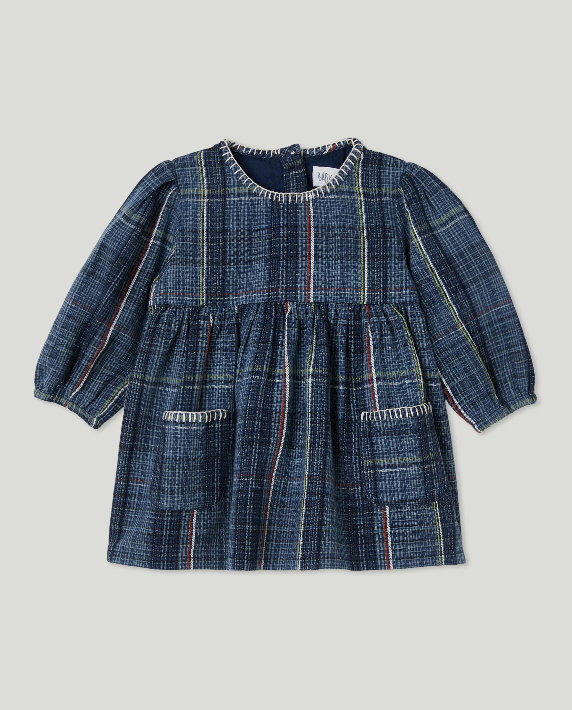 Vestido de Bebé com Manga Comprida e Bolsos Azul-1