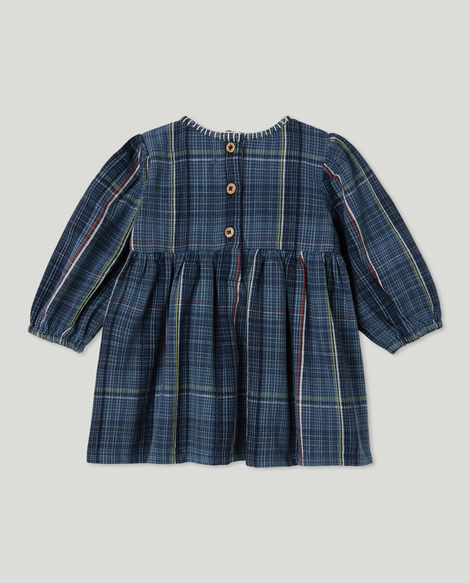 Vestido de Bebé com Manga Comprida e Bolsos Azul-2