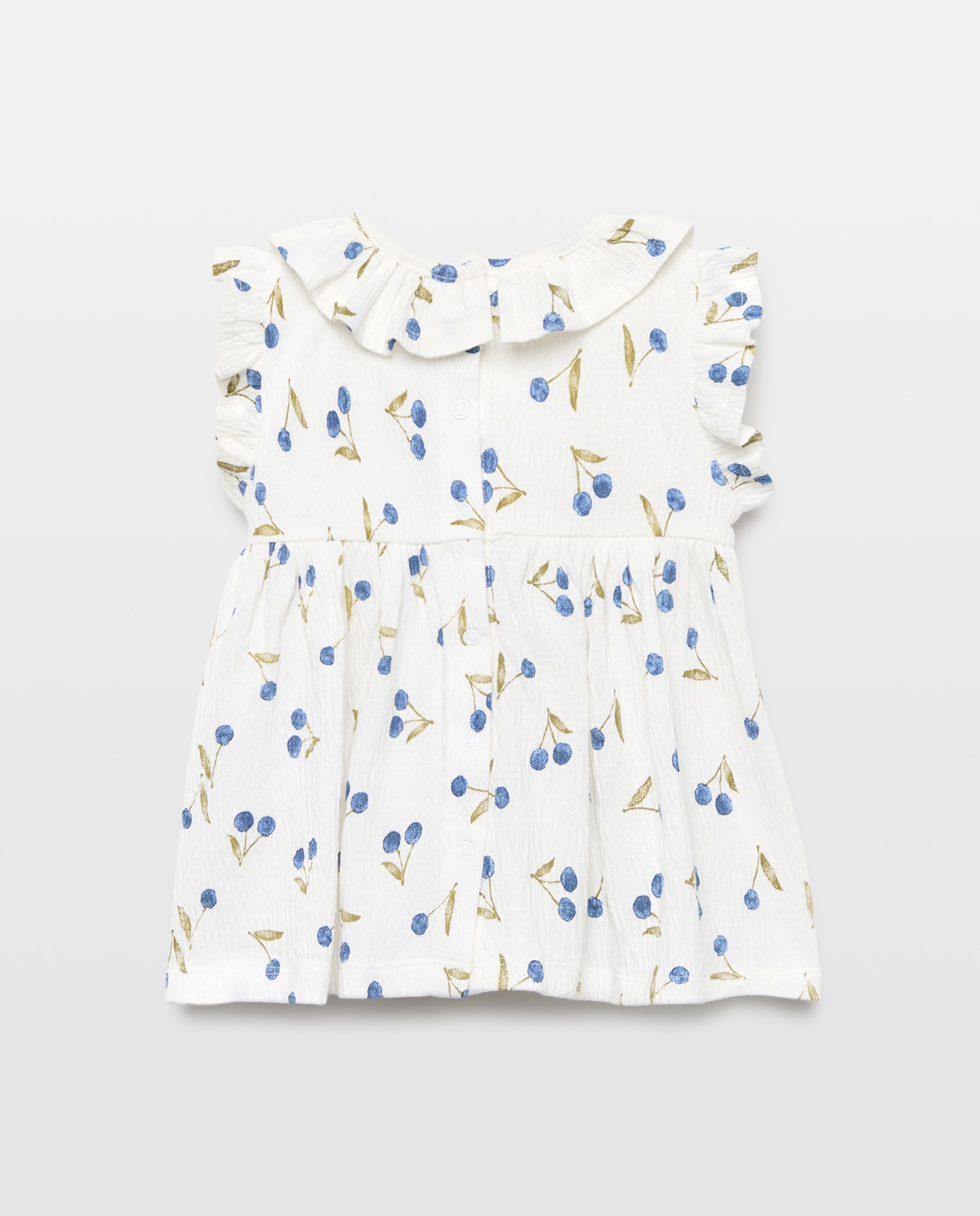 Vestido Enrugado de Bebé com Manga Curta Circular Branco-2