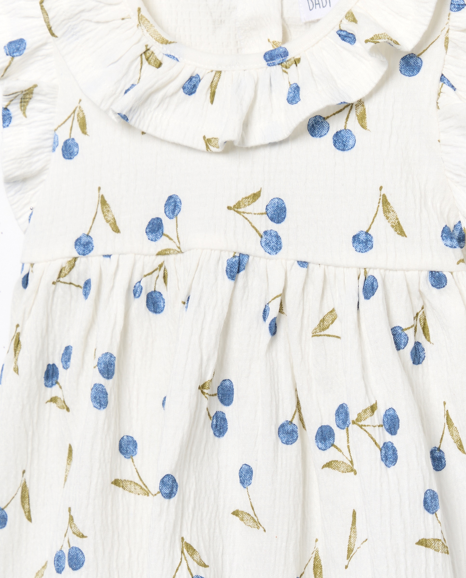 Vestido Enrugado de Bebé com Manga Curta Circular Branco-3