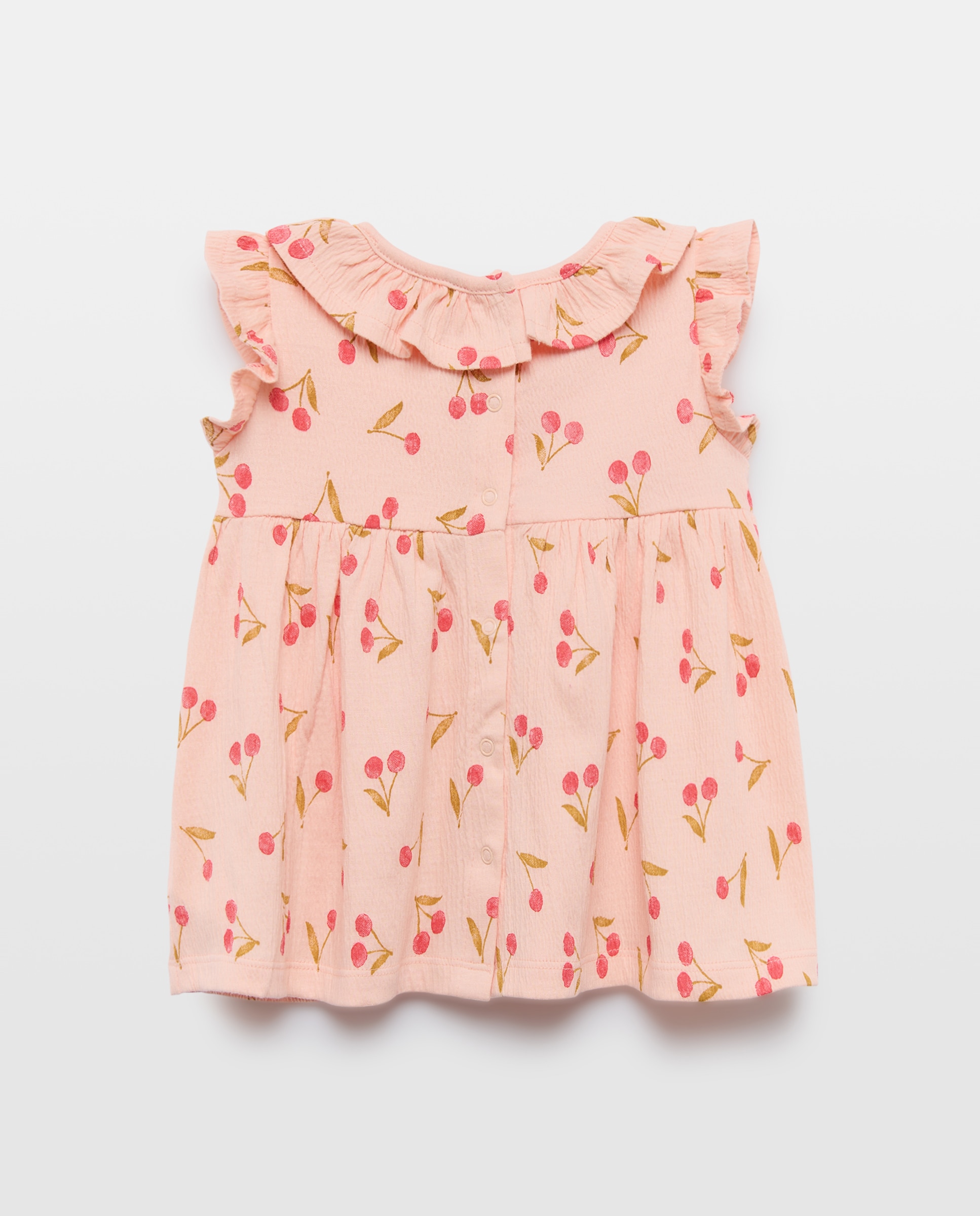 Vestido Enrugado de Bebé com Manga Curta Circular Rosa-2