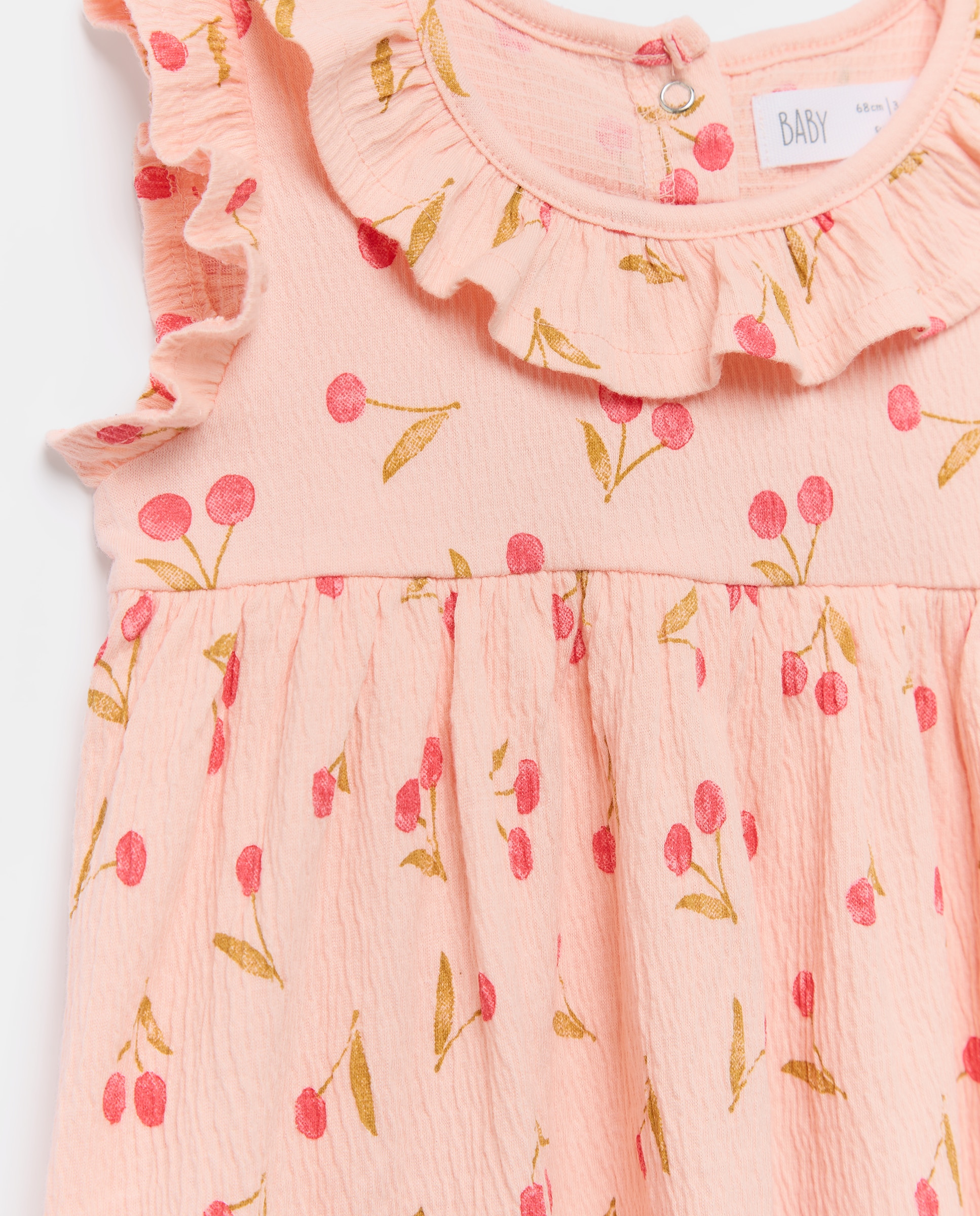 Vestido Enrugado de Bebé com Manga Curta Circular Rosa-3