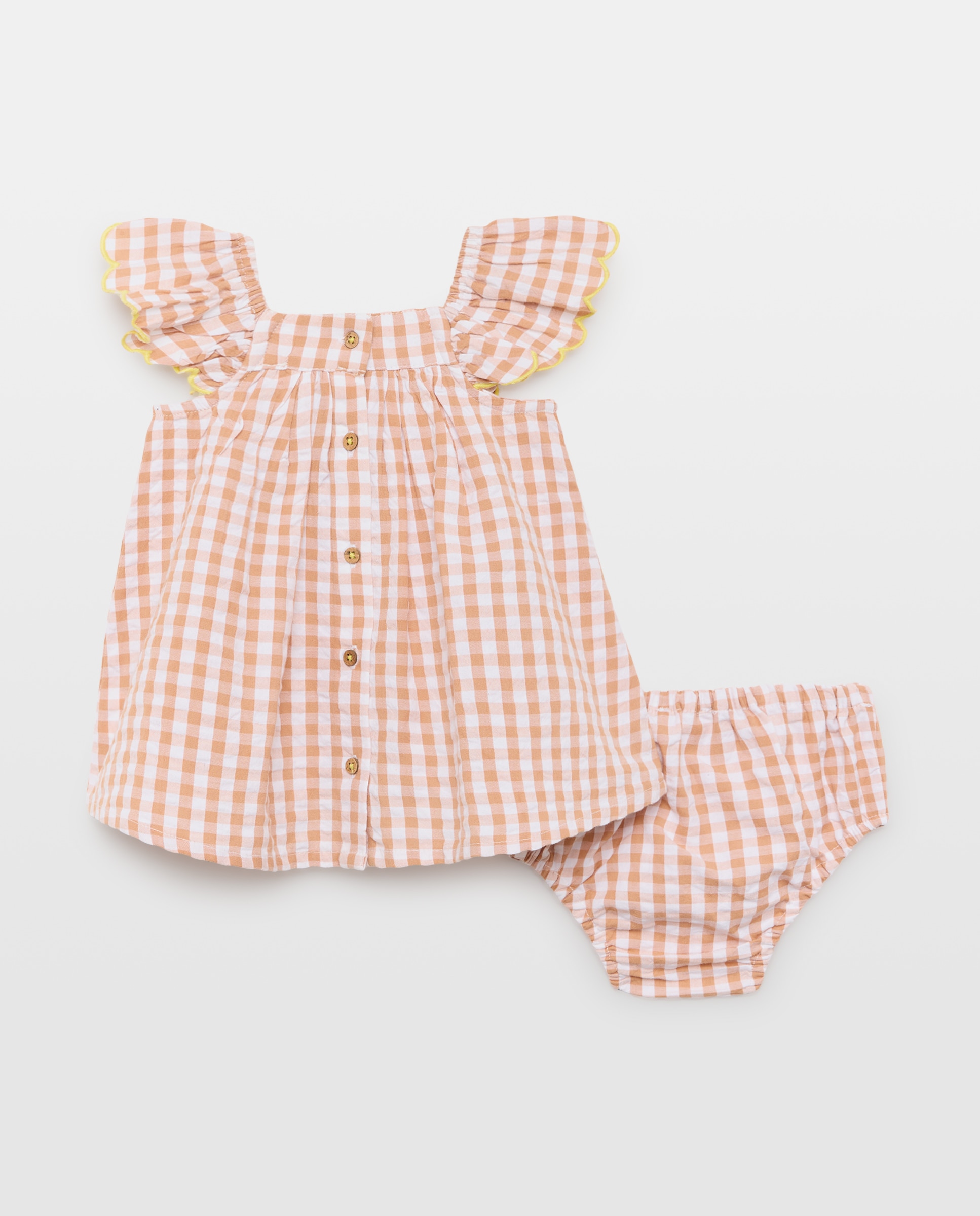 Vestido Plano Vichy de Bebé sem Mangas e com Cueca Baby El Corte Inglés Amarelo-2