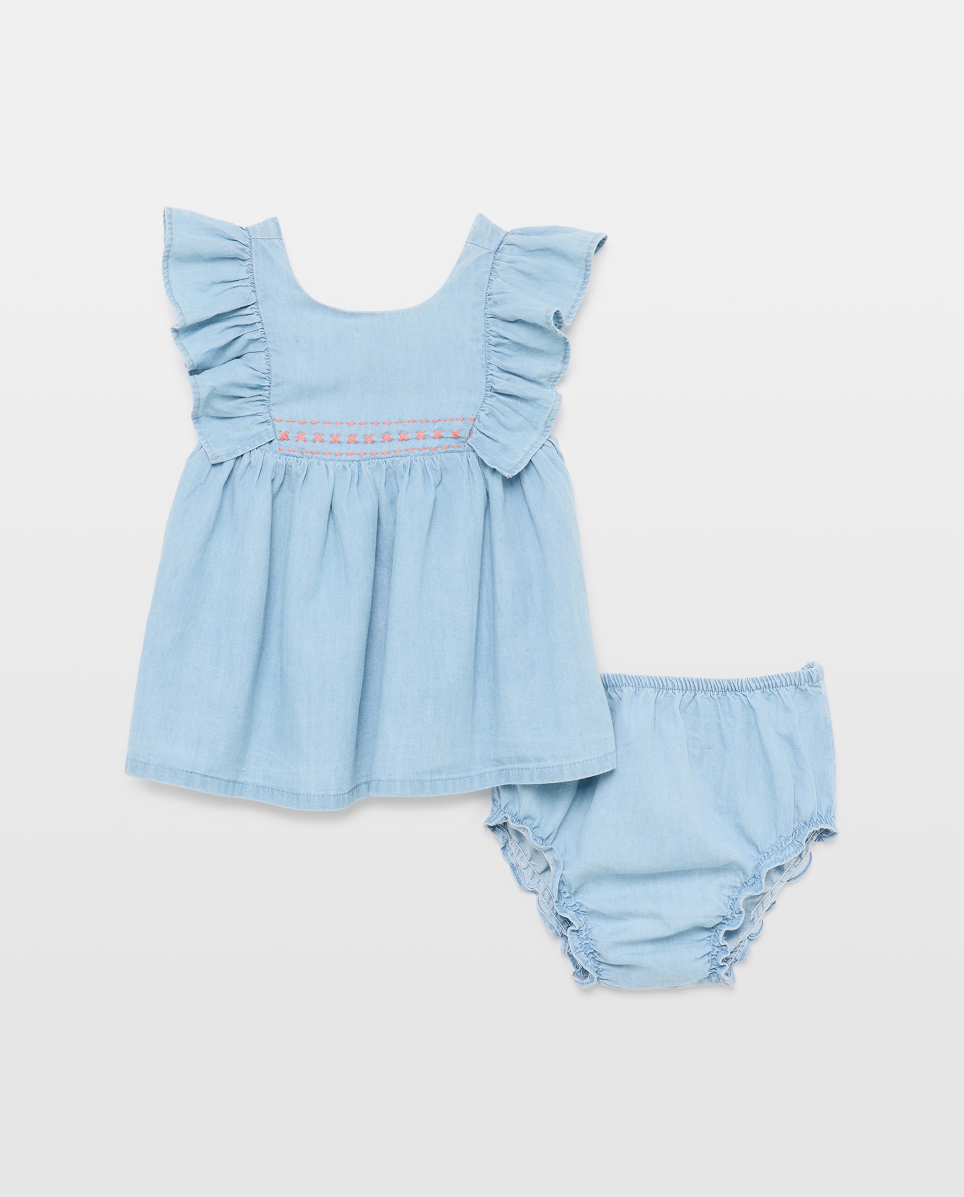 Imagem 0 de Vestido em Tecido Chambrais para Bebé sem Mangas e com Folho