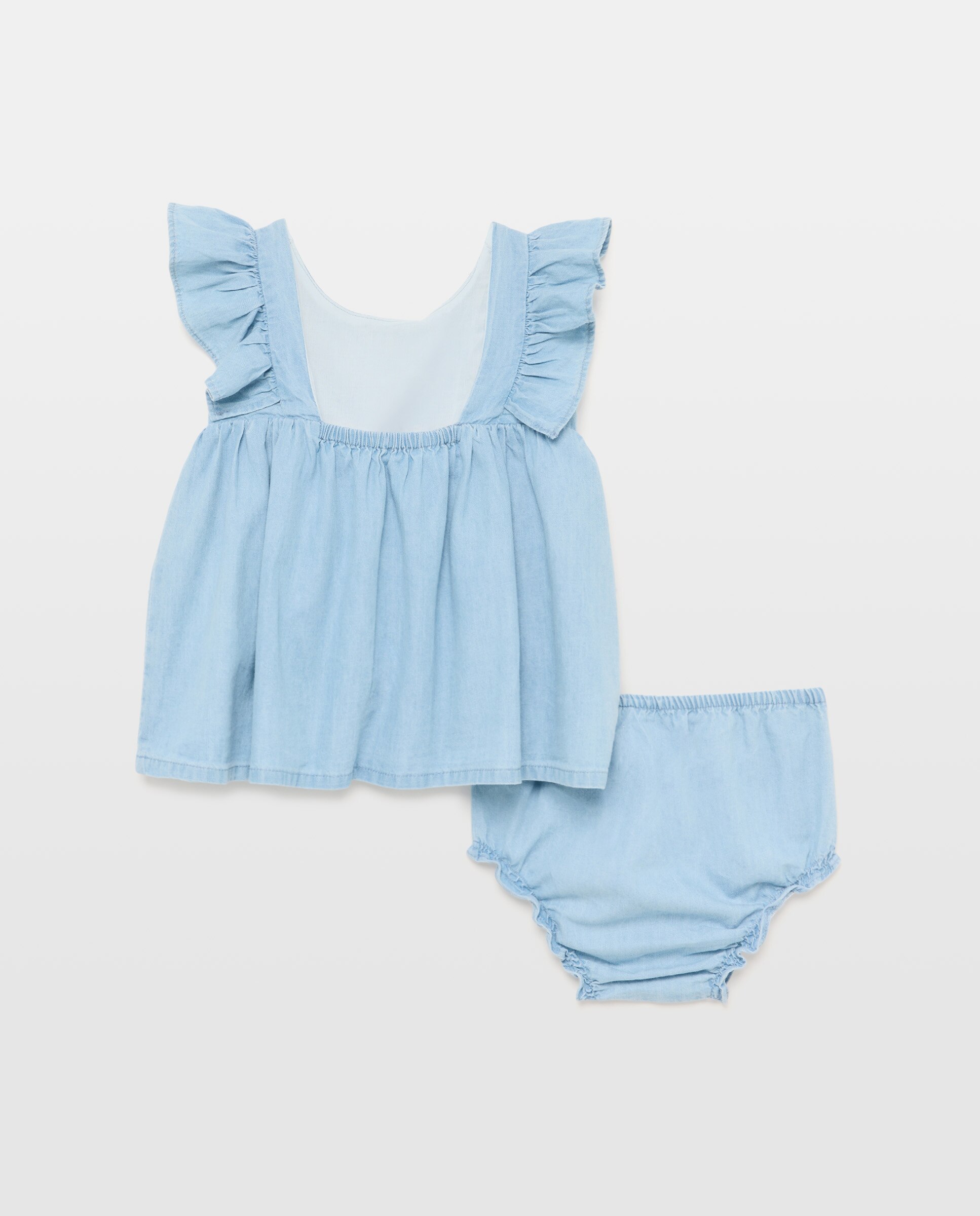Vestido em Tecido Chambrais para Bebé sem Mangas e com Folho Baby El Corte Inglés 400 Azul-2