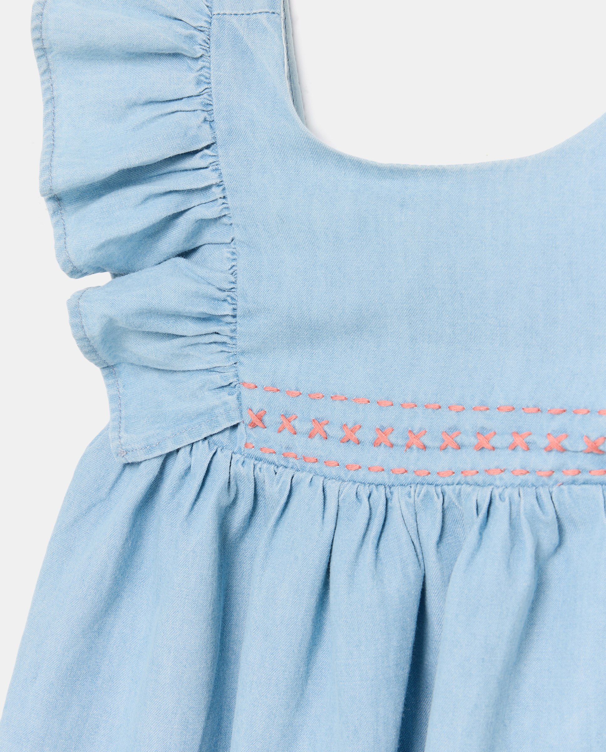 Vestido em Tecido Chambrais para Bebé sem Mangas e com Folho Baby El Corte Inglés 400 Azul-3