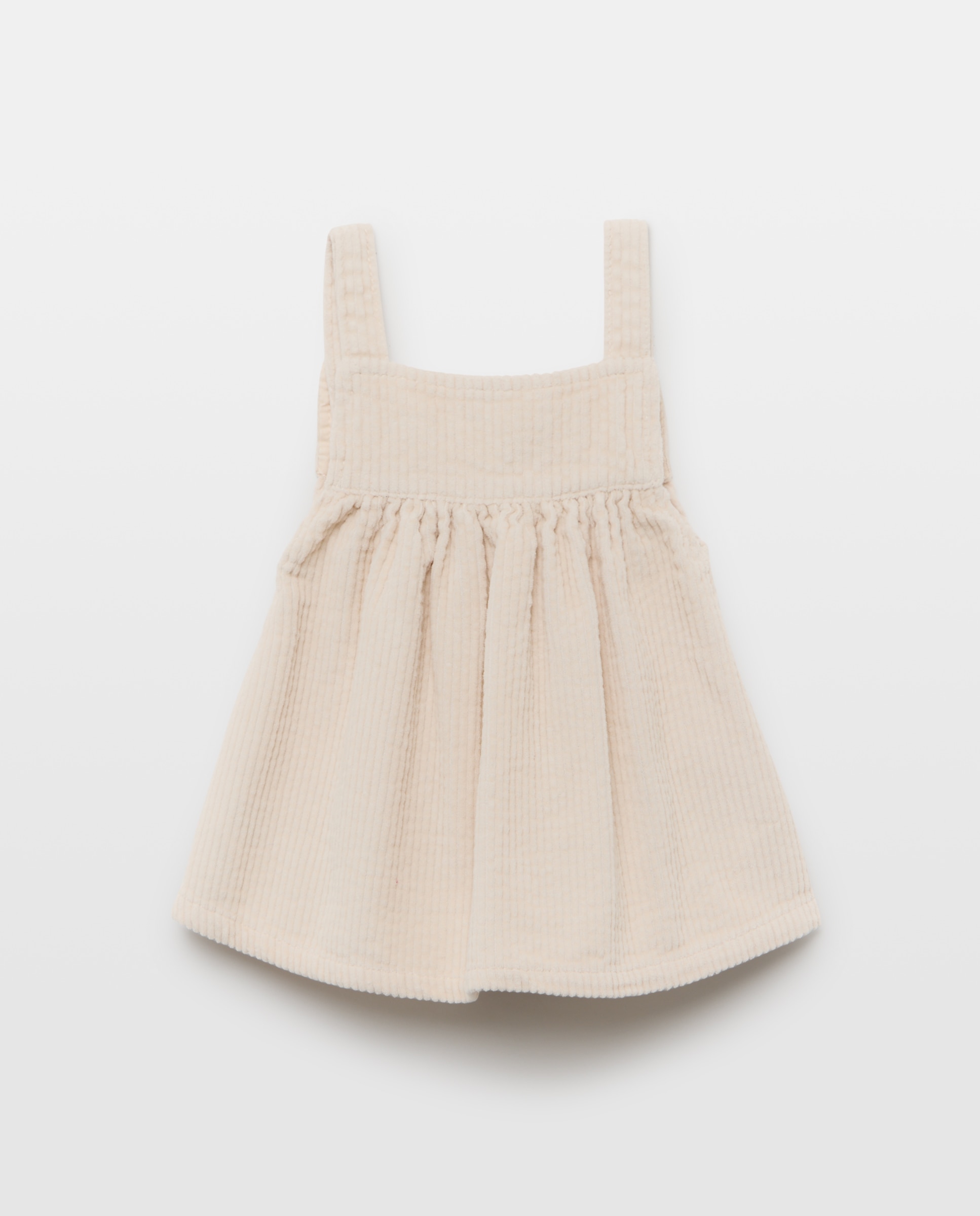 Vestido Tipo Jardineiras de Bebé em Bombazina Lisa de Seersucker 120 Cru-2