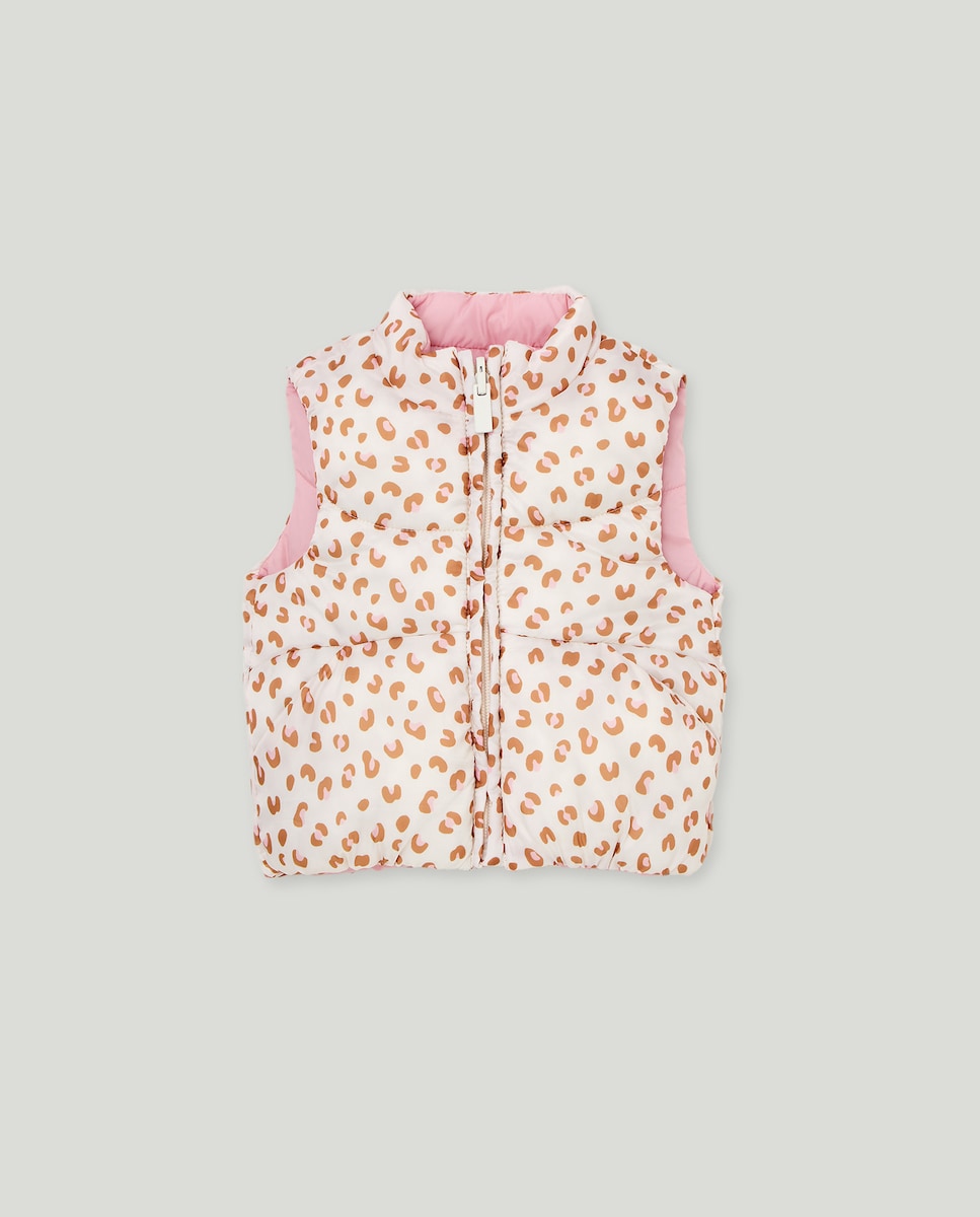 Colete Estampado Reversível de Bebé Rosa-1