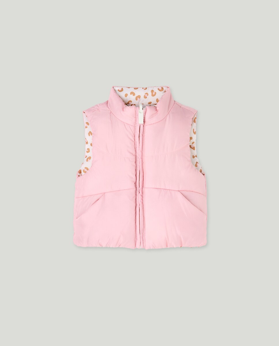 Colete Estampado Reversível de Bebé Rosa-4