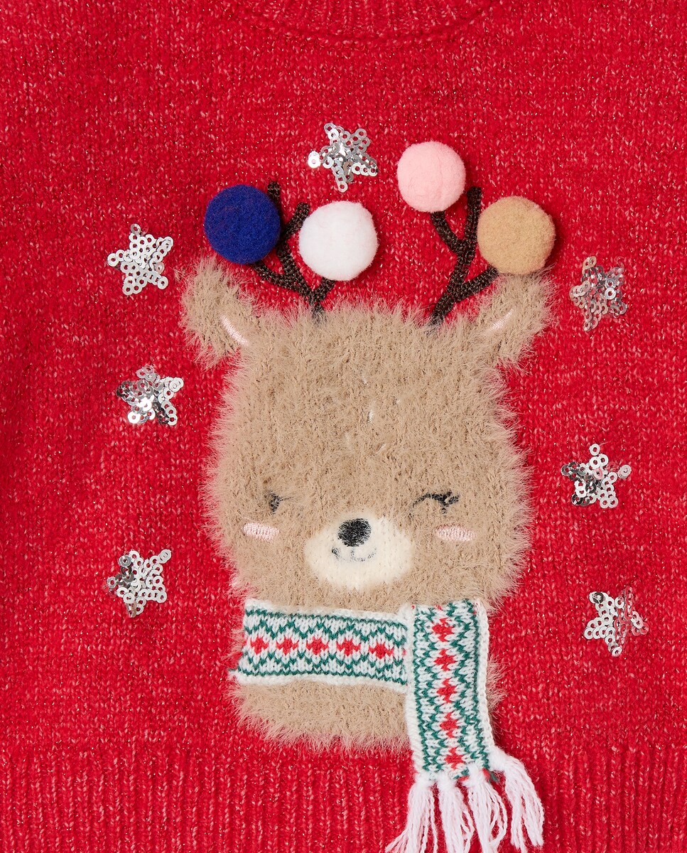 Camisola de Malha de Bebé com Decote Redondo e Motivos Natalícios 600 Vermelho-3