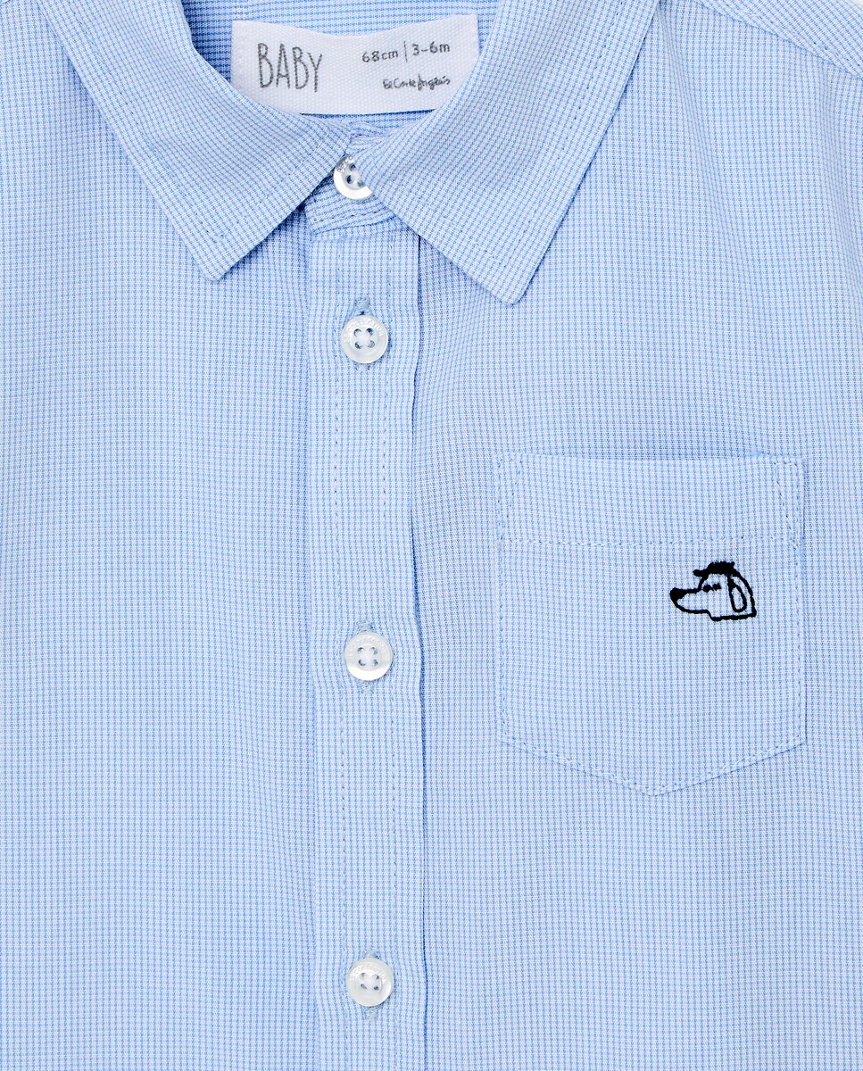 Camisa de Bebé em Popelina aos Mini Quadrados com Manga Comprida 410 Azul Claro-3