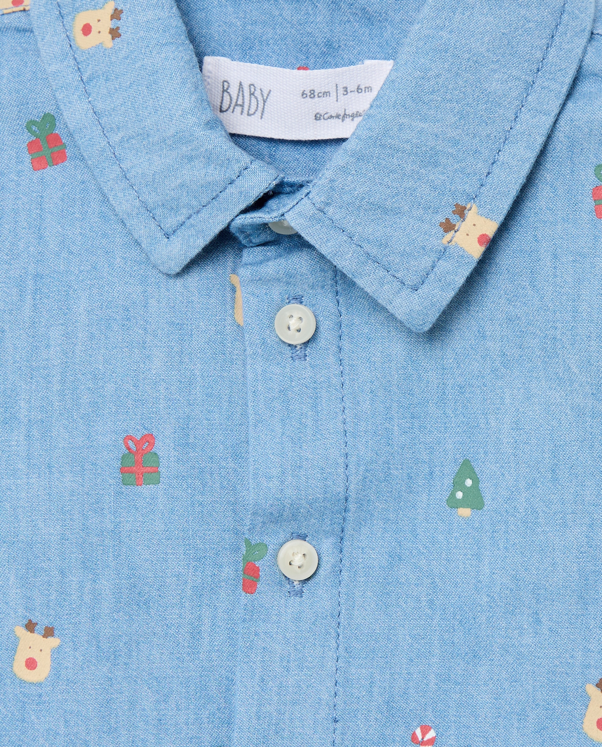 Camisa de manga larga denim de bebé - Baby El Corte Inglés - Azul Azul-3