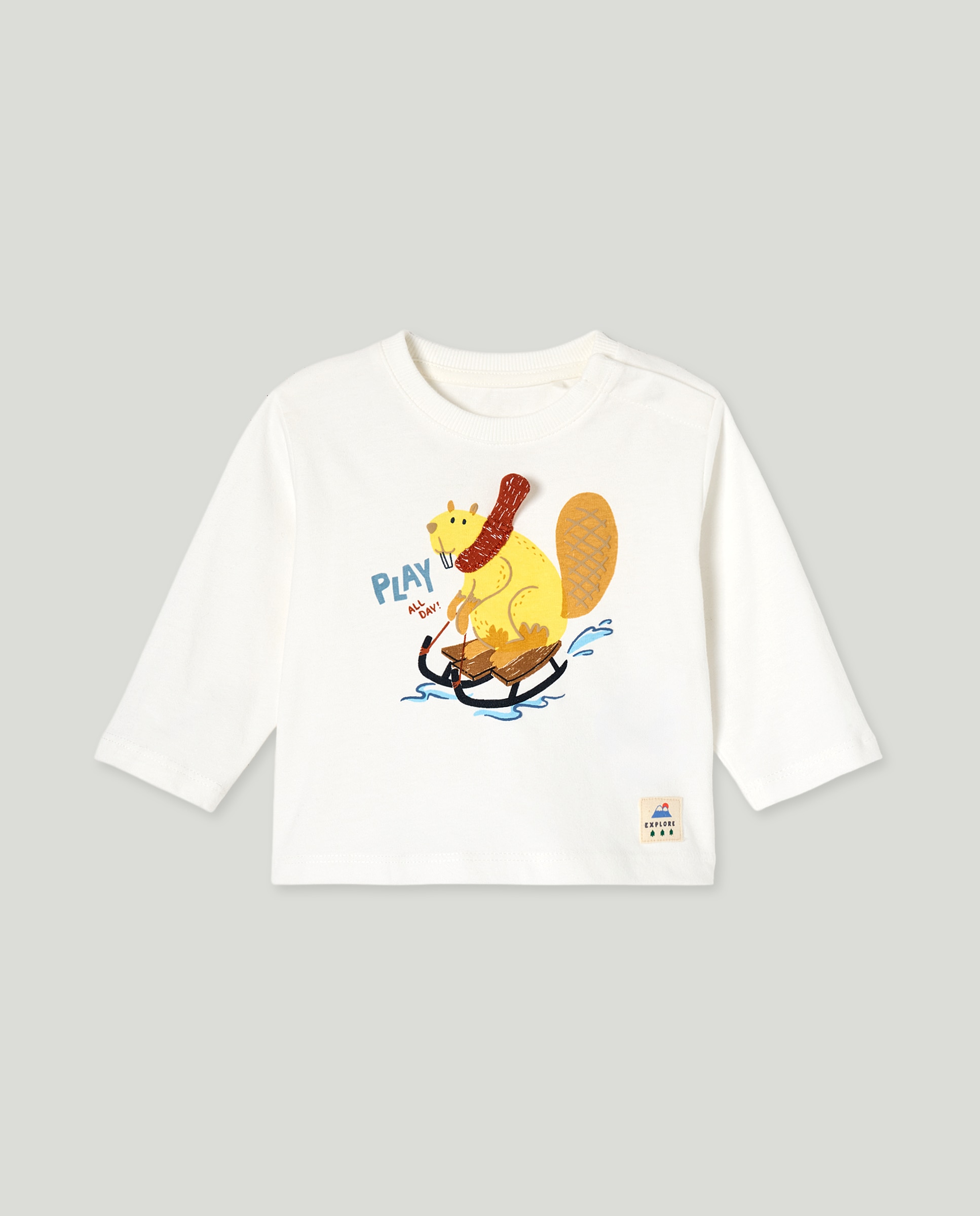 Camisola de Manga Comprida 3D de Bebé Branco-marfim-1