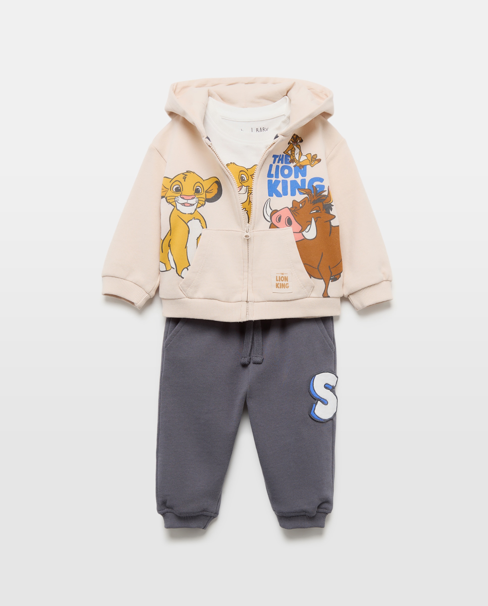 Imagen 0 de Conjunto 3 piezas largo licencia El Rey León, sudadera abierta y pantalón felpa de bebé 510 Verde claro