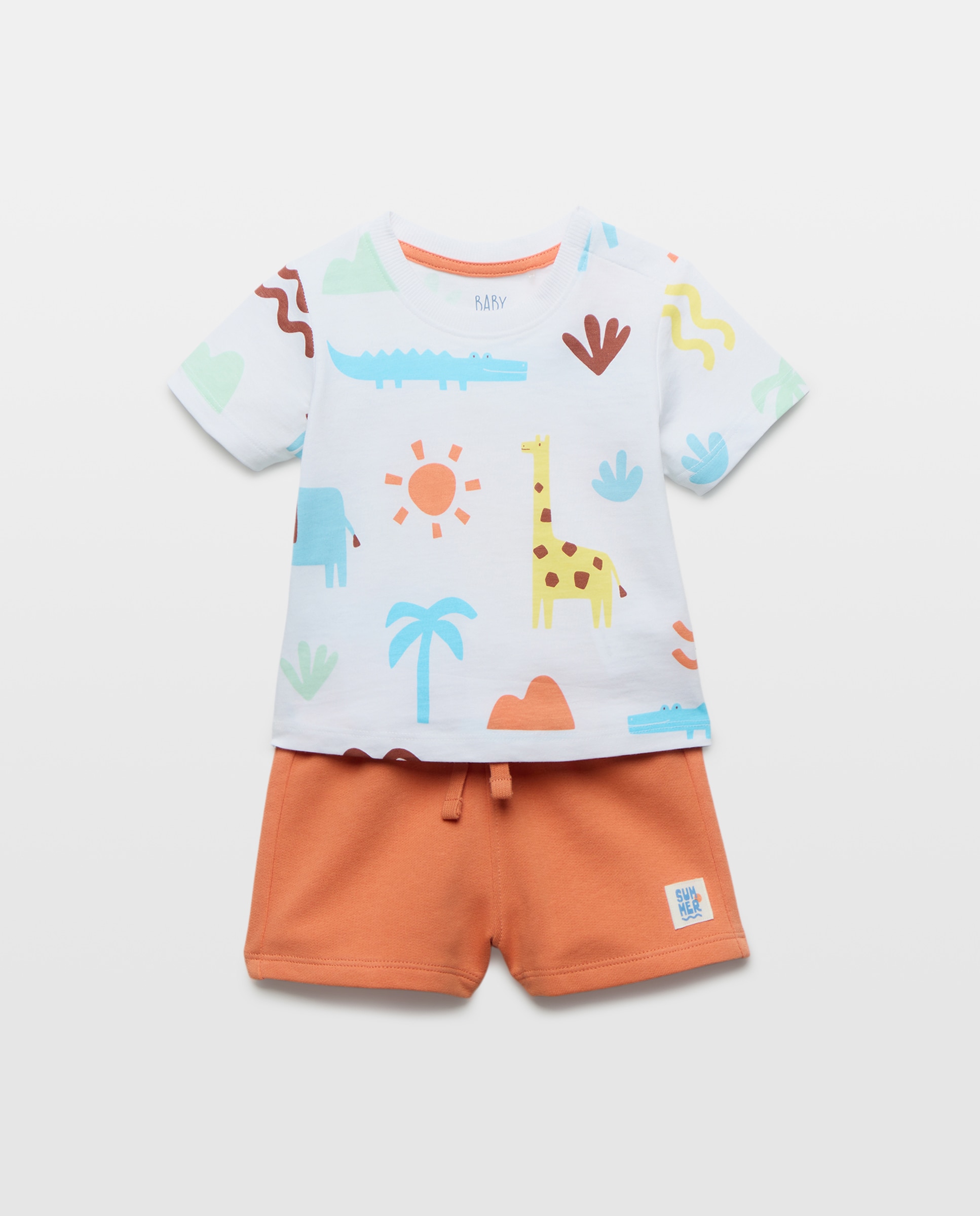 Conjunto de 2 Peças: T-shirt e Calções de Bebé com Estampado Baby El Corte Inglés Verde-1