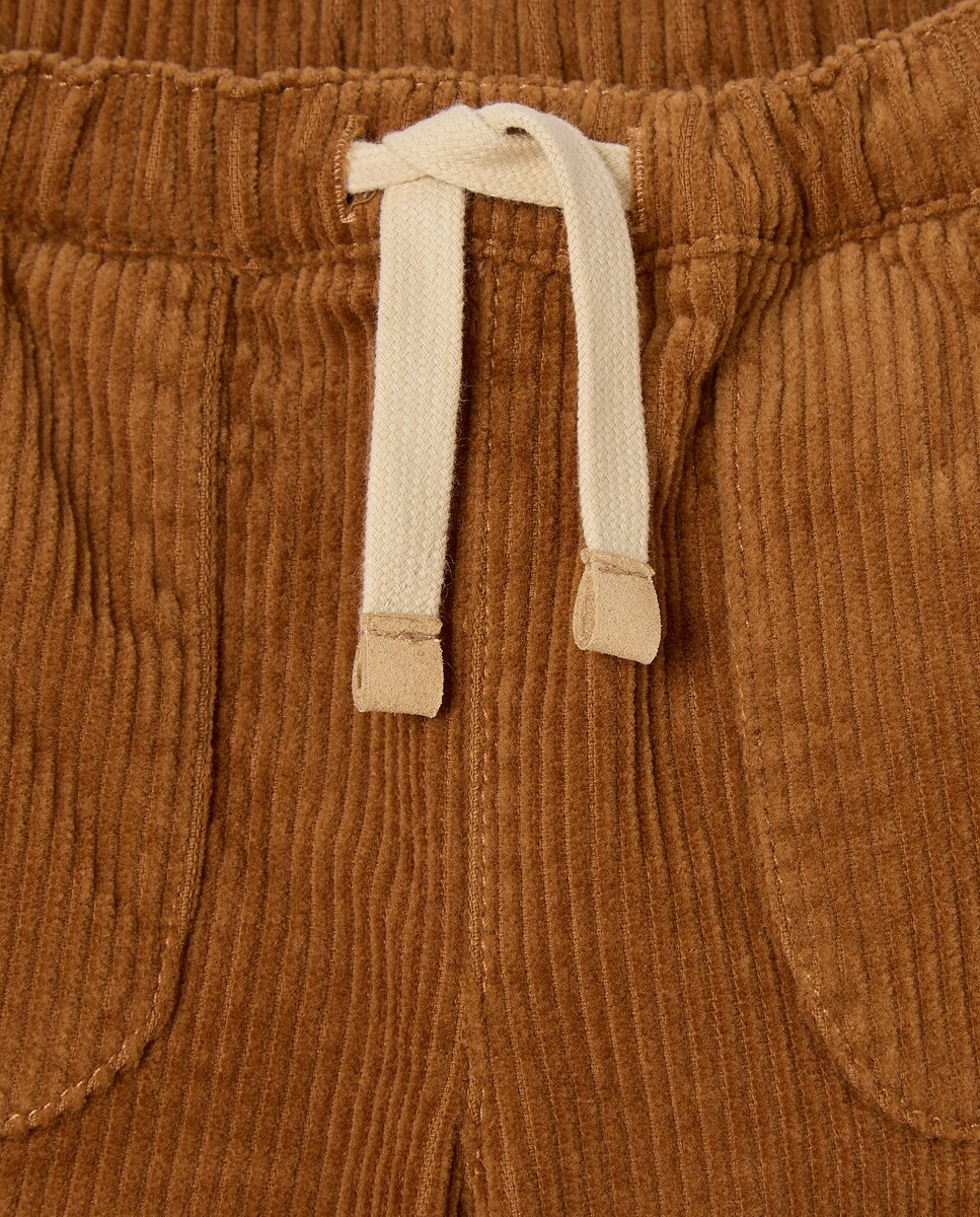 Calças Lisas de Bebé em Bombazina Forrada Toffee-3