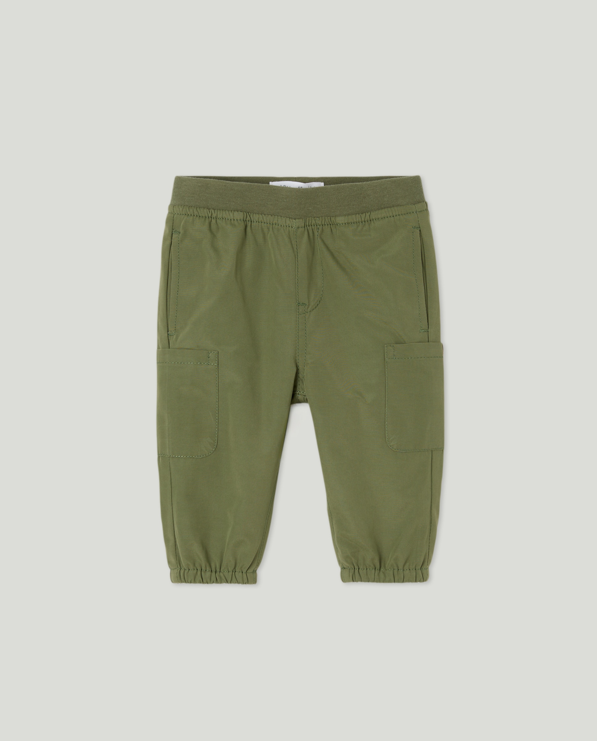 Calças Cargo Lisas de Bebé em Microfibra Verde-1