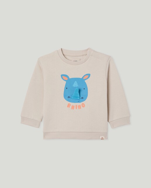 Imagem 0 de Sweatshirt Fechada de Bebé com Gola Redonda e Estampado 3D Rinoceronte
