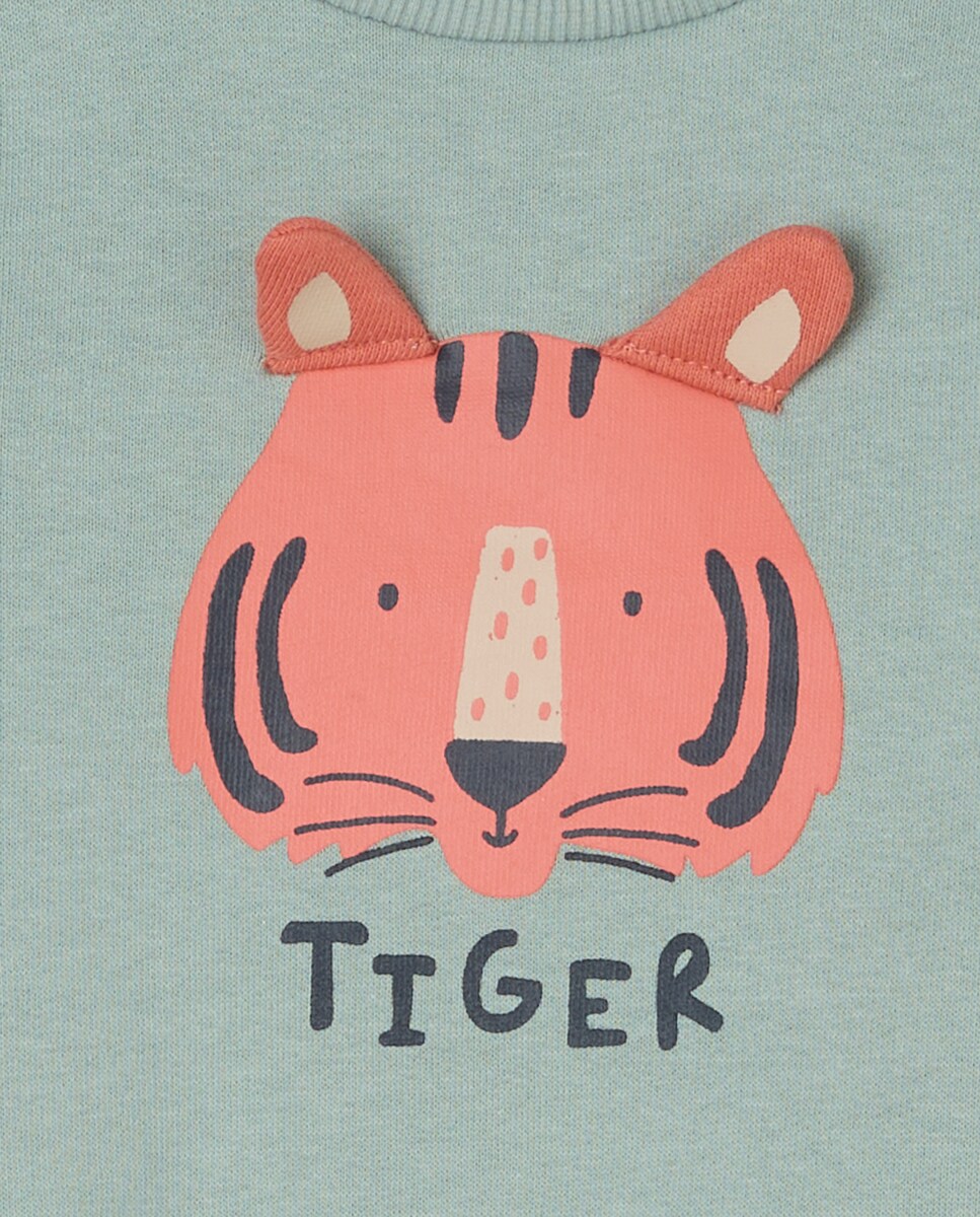 Sweatshirt Fechada de Bebé com Gola Redonda e Estampado 3D Tiger Sabão-3