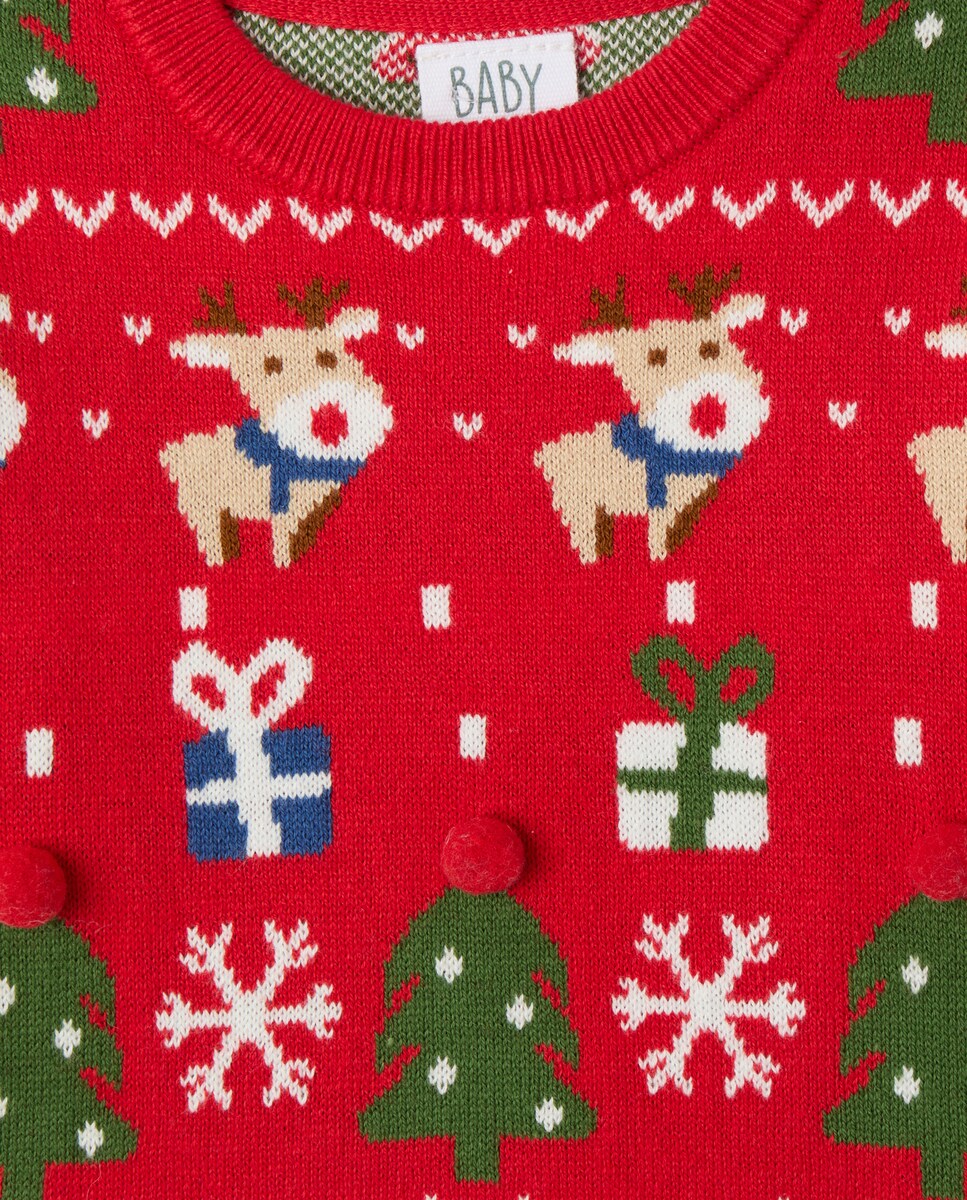 Camisola de Malha Jacquard HOHOHO de Bebé 600 Vermelho-3