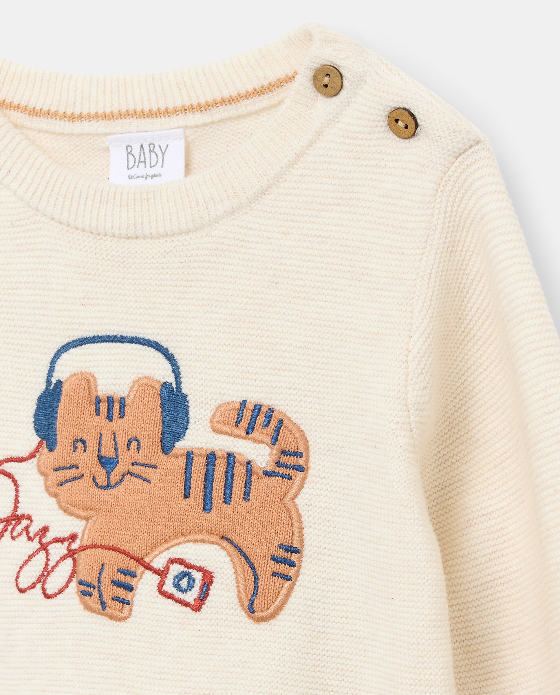 Camisola de Malha de Bebé com Emblema e Malha Entrelaçada Baby El Corte Inglés 120 Cru-3