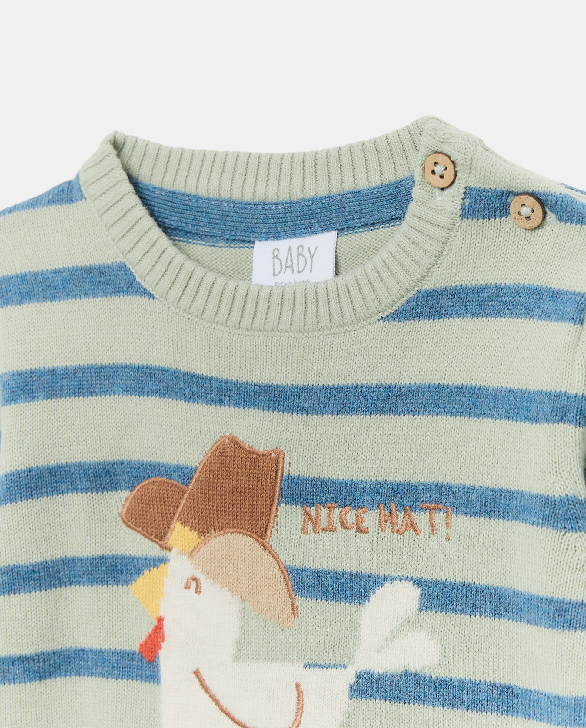 Camisola de Malha Básica de Bebé com Intársia às Riscas Baby El Corte Inglés Verde-3