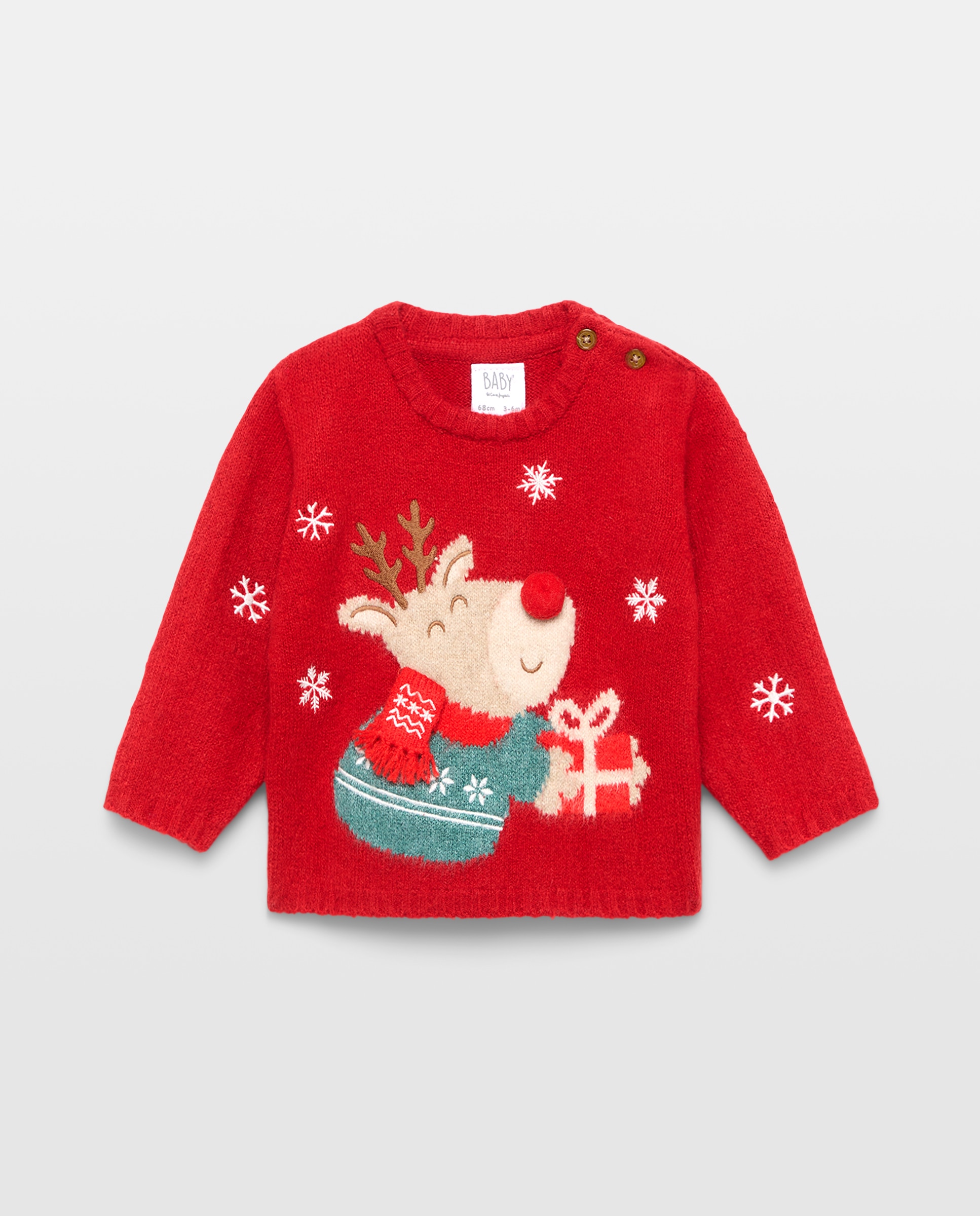 Jersey básico cuello caja detalle de Navidad con reno de bebé - Baby El Corte Inglés - 600 Rojo 600 Rojo-1