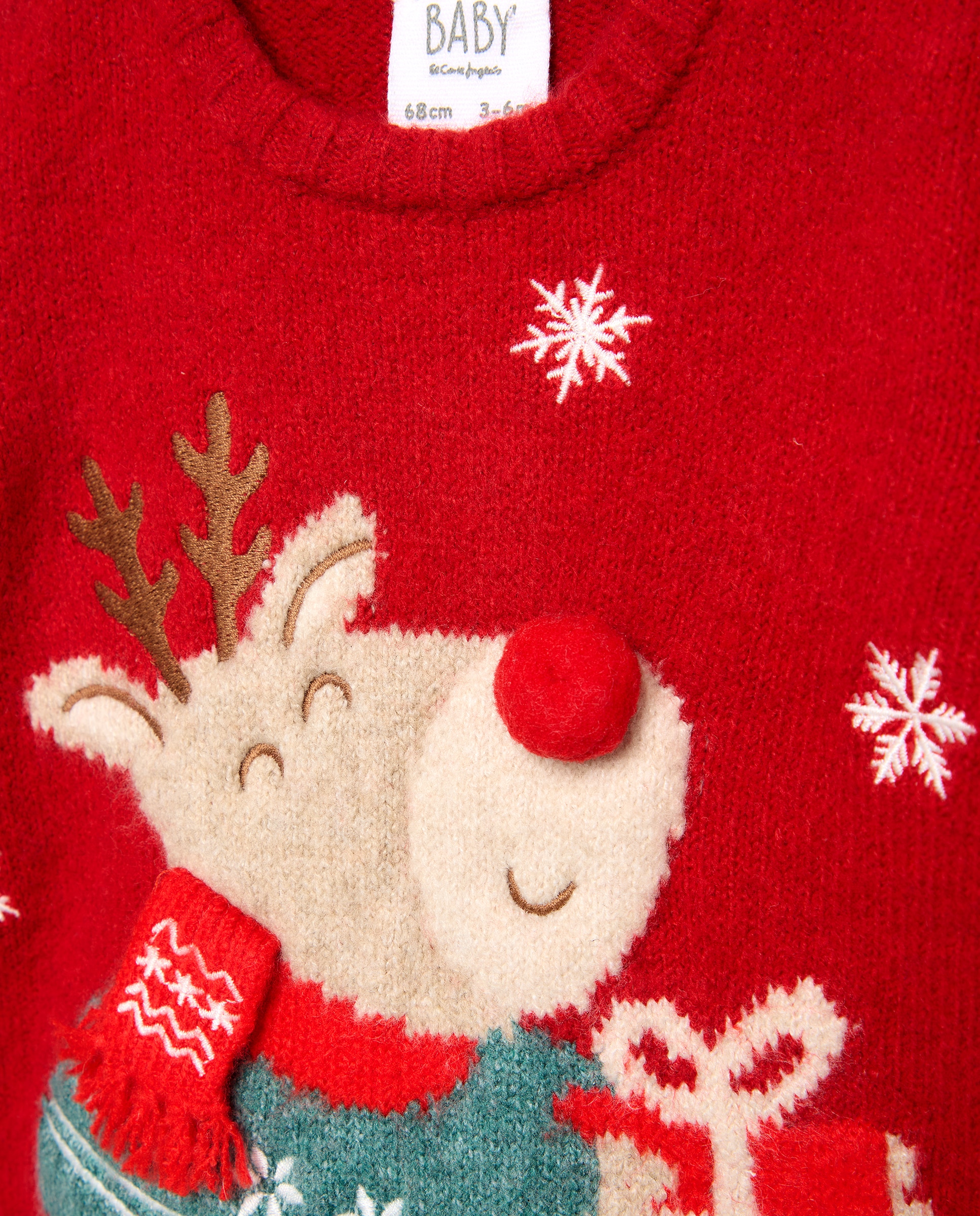 Jersey básico cuello caja detalle de Navidad con reno de bebé - Baby El Corte Inglés - 600 Rojo 600 Rojo-3