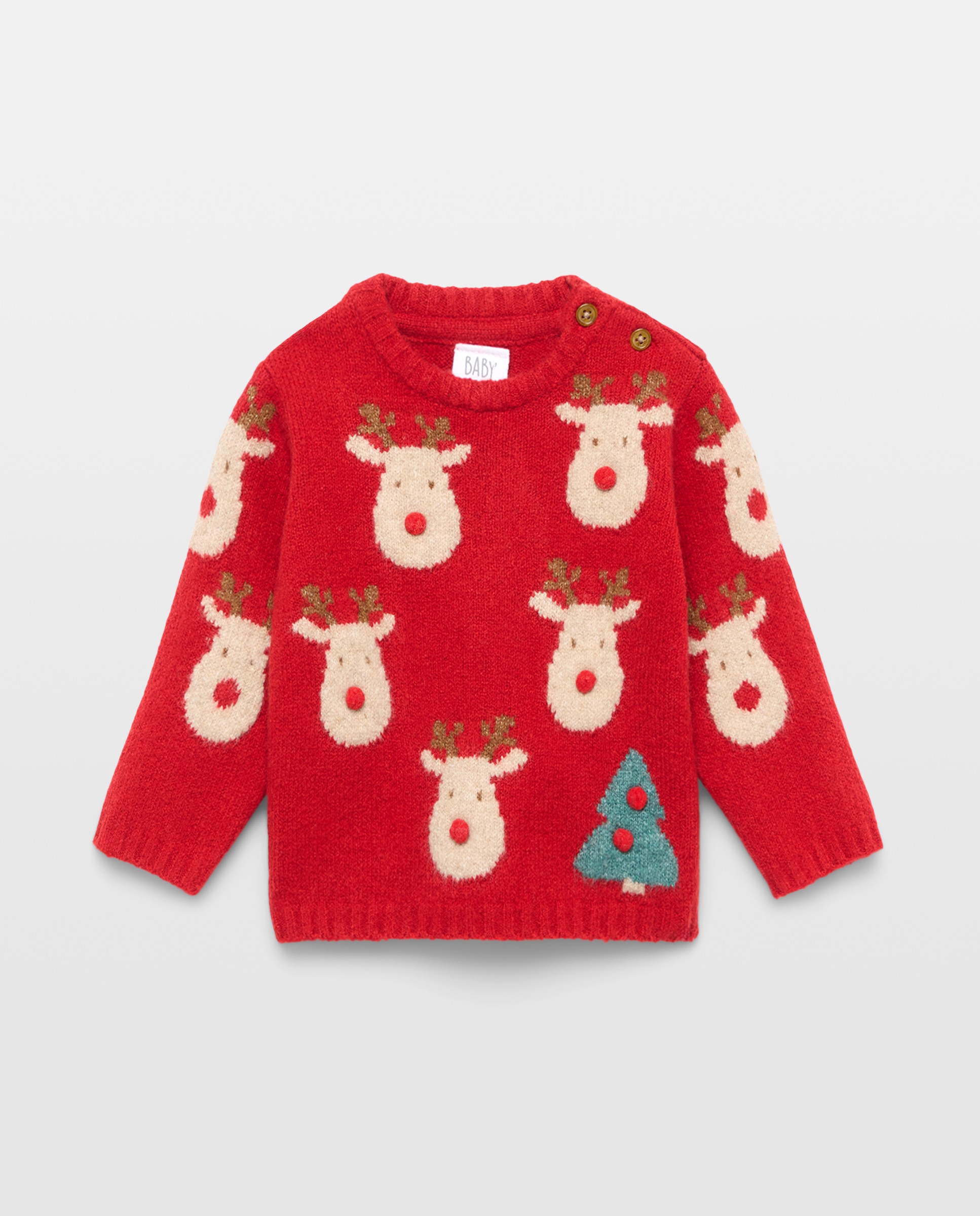 Jersey básico cuello caja detalle de Navidad con árbol de bebé - Baby El Corte Inglés - 600 Rojo 600 Rojo-1